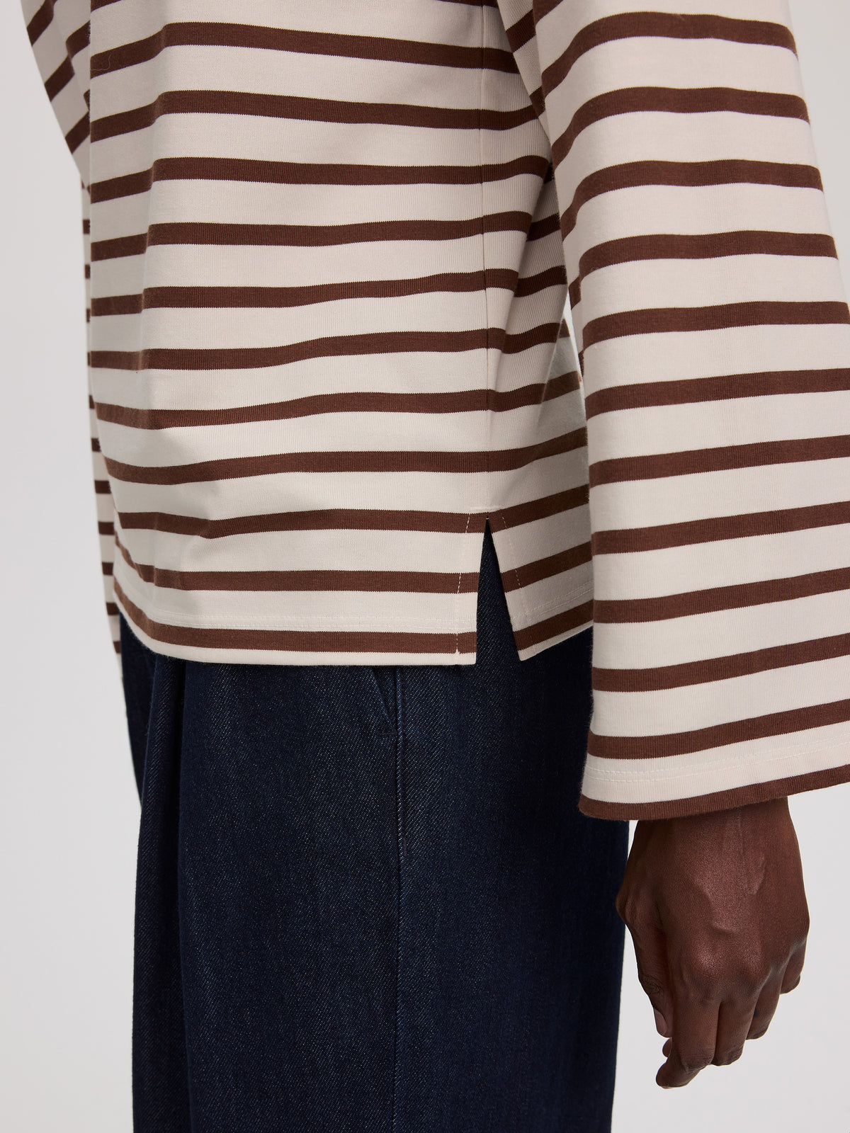 Striped Long-Sleeve Boat-Neck Top