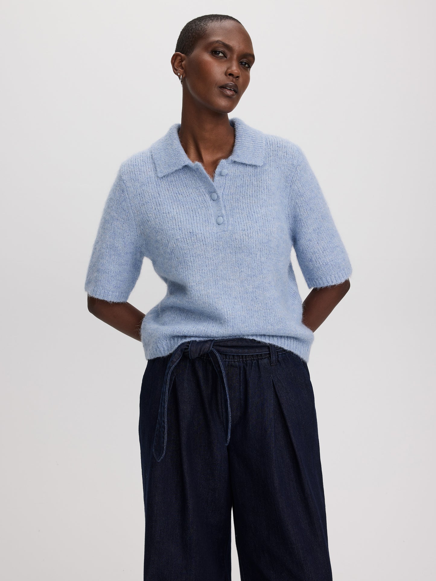 Short-Sleeve Polo Sweater