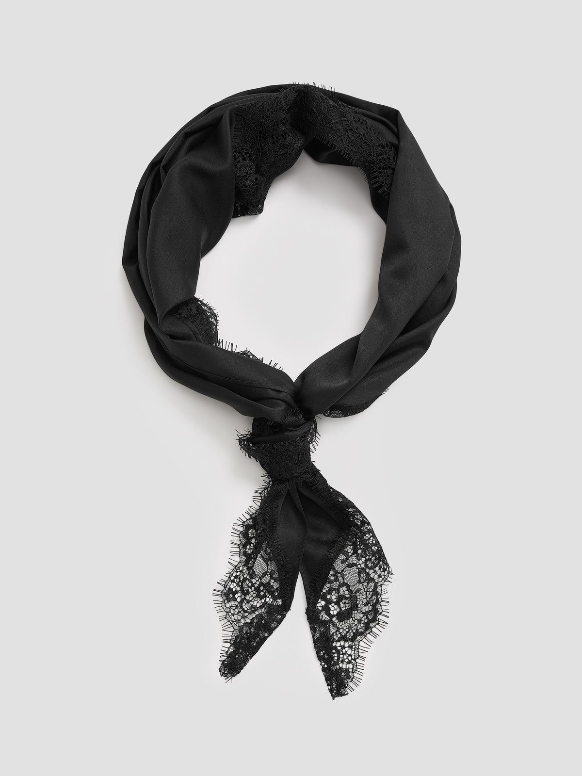 Satin Triangle Scarf with Lace Trim
