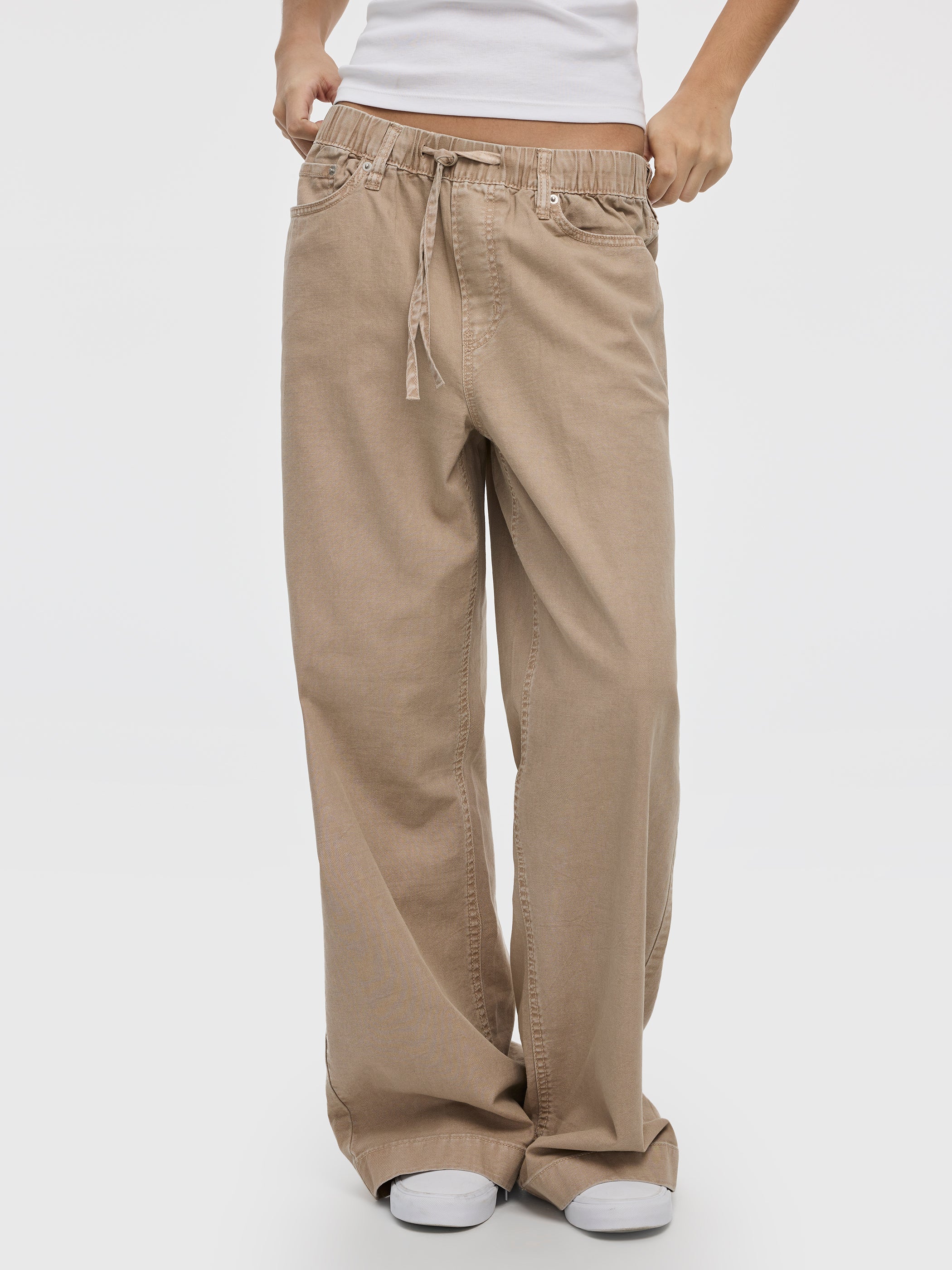 Pantalon à enfiler en mélange de lin à jambe large