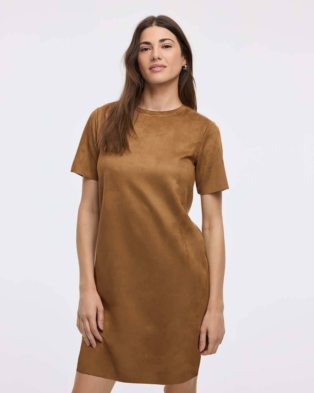 Robe t-shirt en faux suède à manches courtes