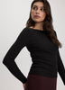 Long-Sleeve Boat-Neck Ribbed Top