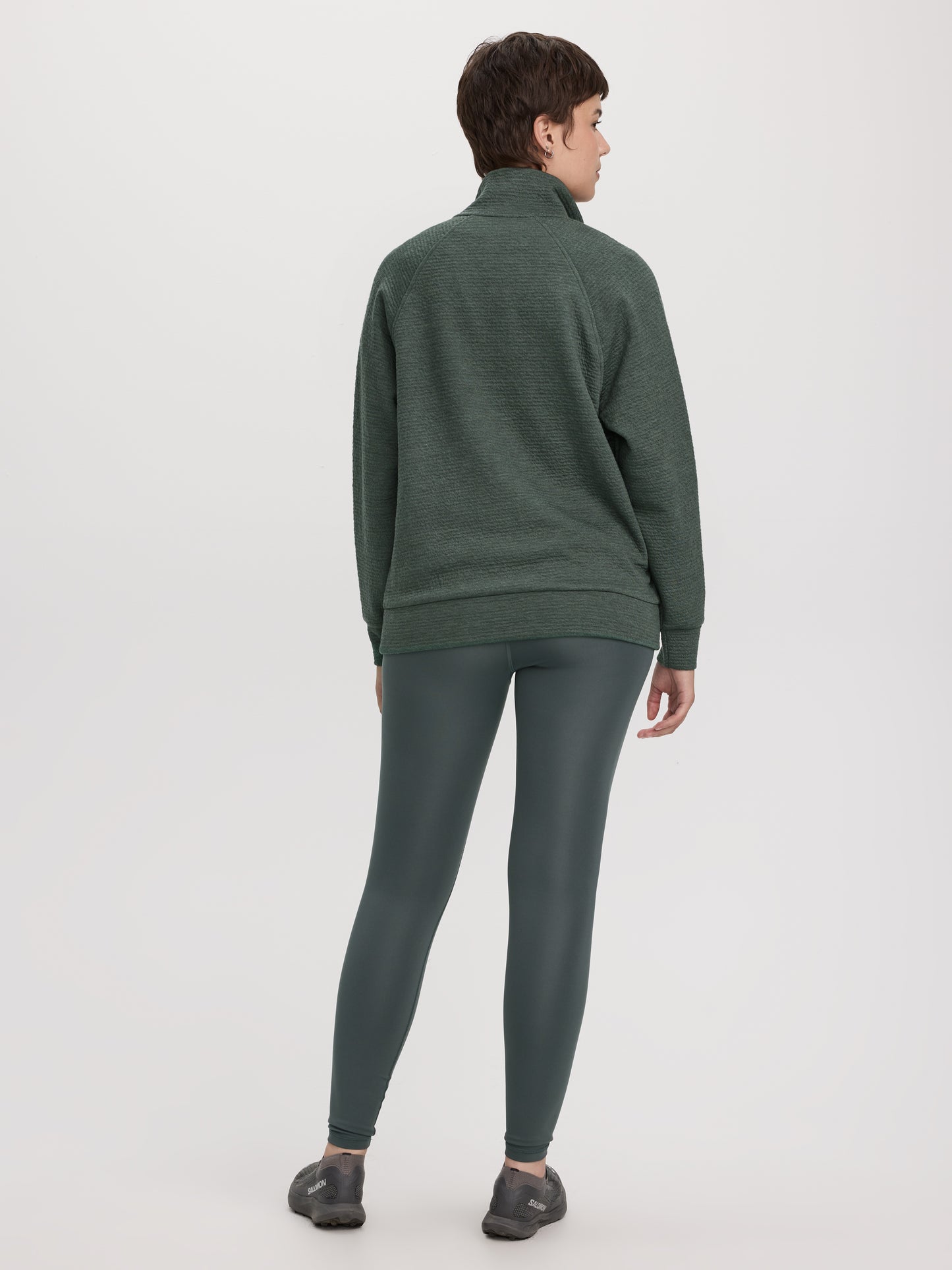 Long-Sleeve Half-Zip Mock-Neck Textured Top