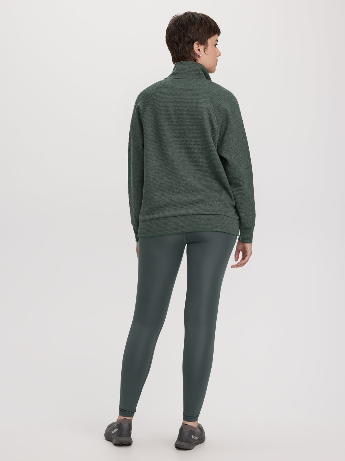 Long-Sleeve Half-Zip Mock-Neck Textured Top