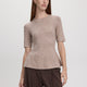 Elbow-Sleeve Crew-Neck Sweater with Half-Cardigan Stitches