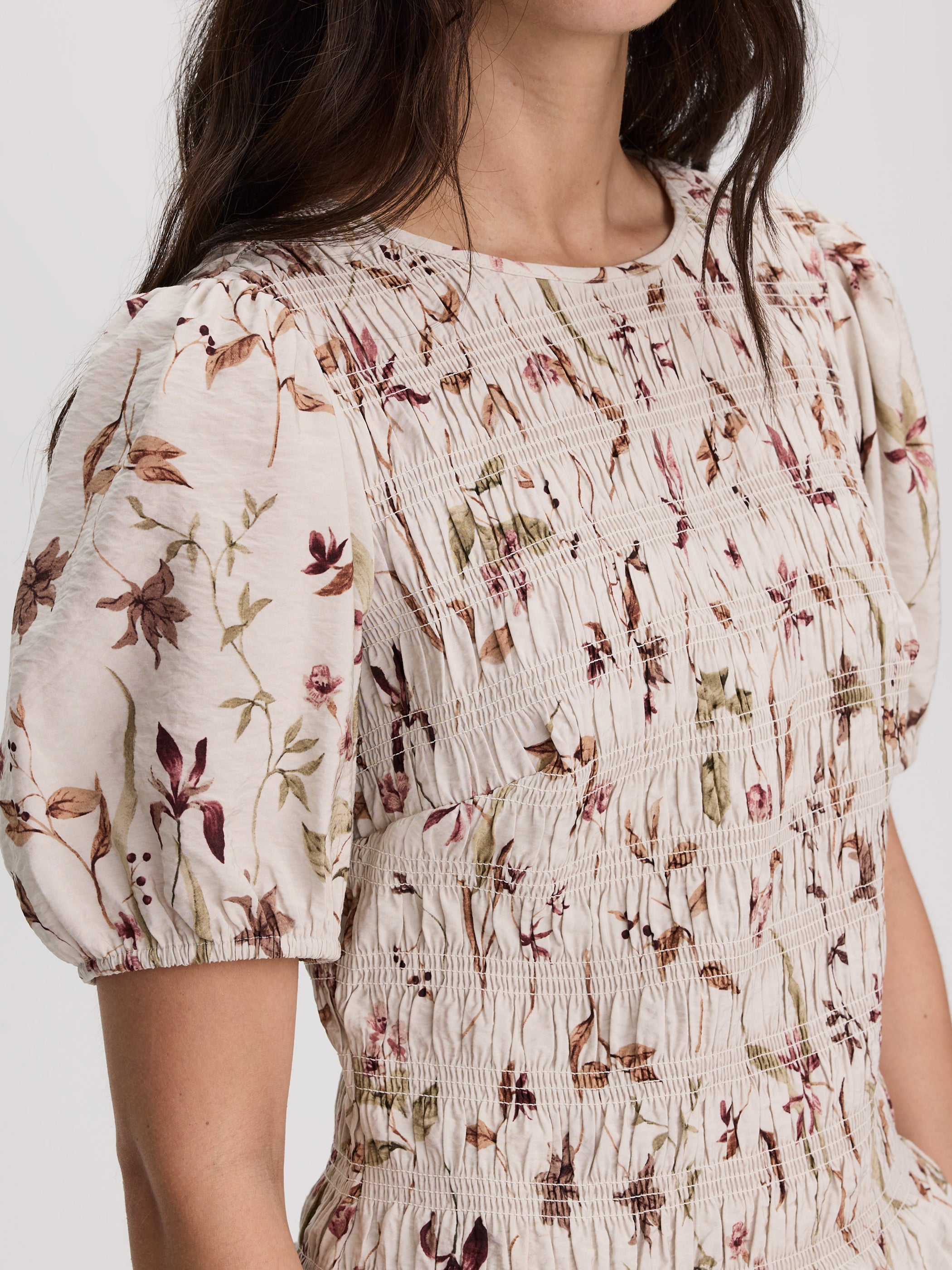 Smocked Blouse with Short Bubble Sleeves