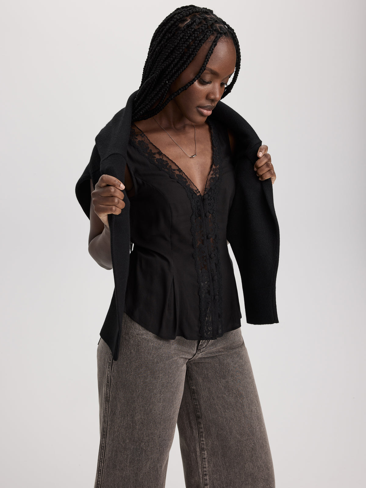 Sleeveless Blouse with Lace Trim