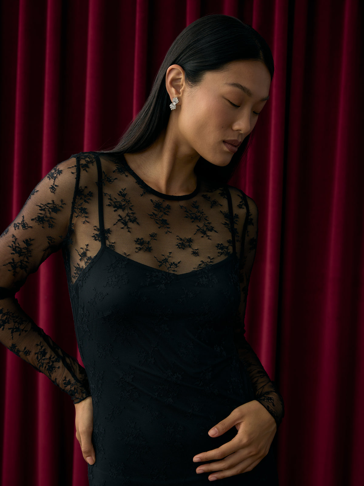 Long-Sleeve Lace Maxi Dress