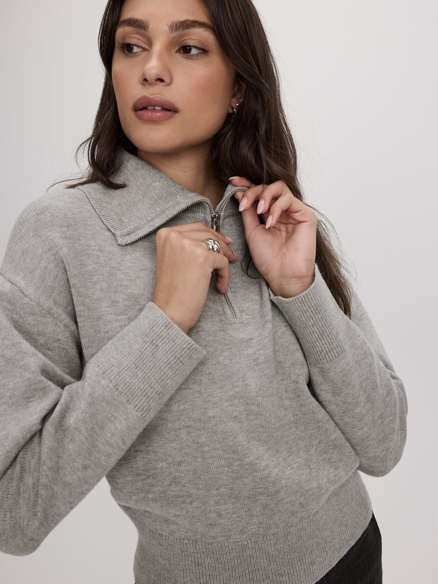 Long-Sleeve Half-Zip Mock-Neck Sweater