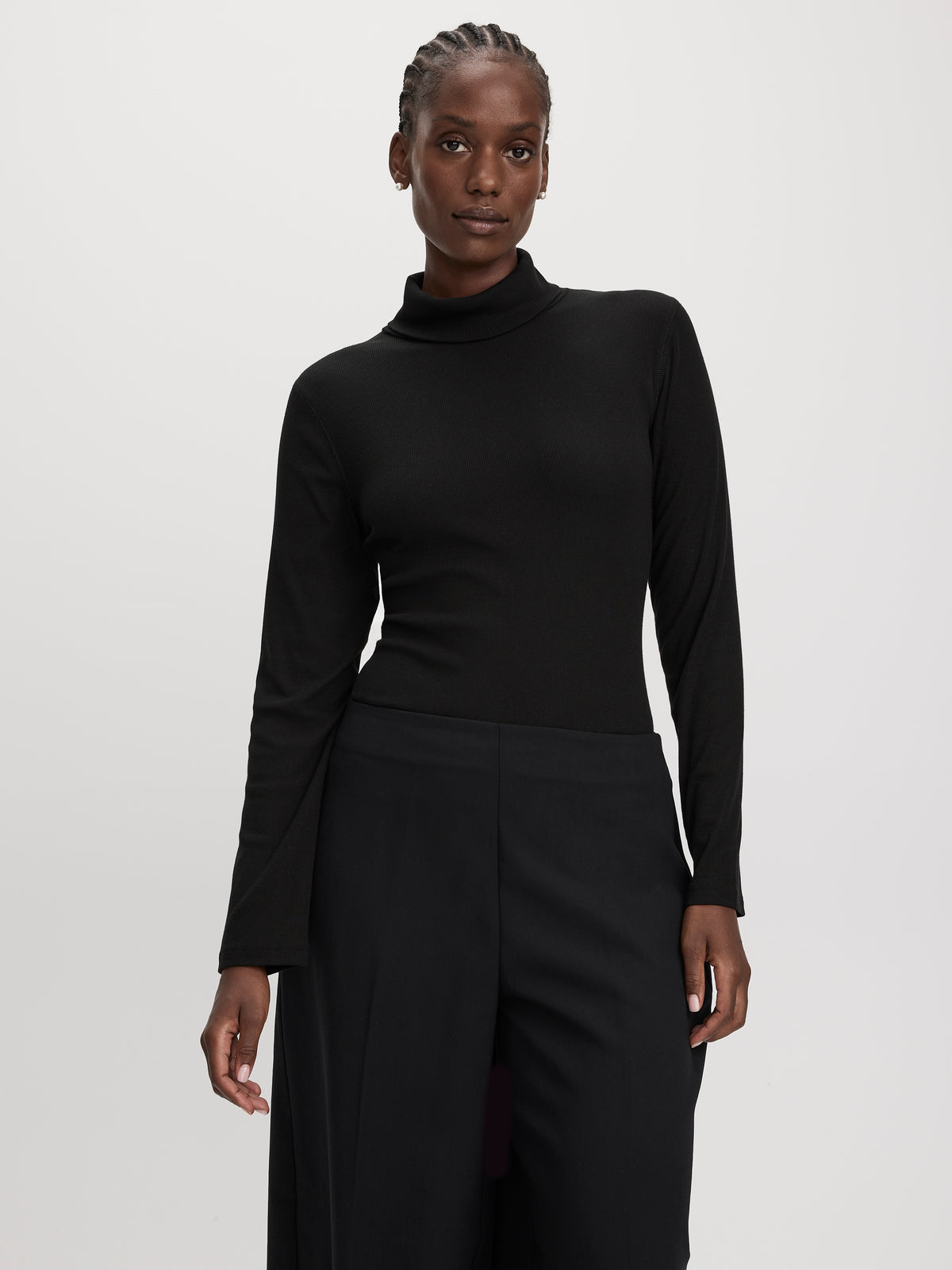 Long-Sleeve Turtleneck Ribbed Top