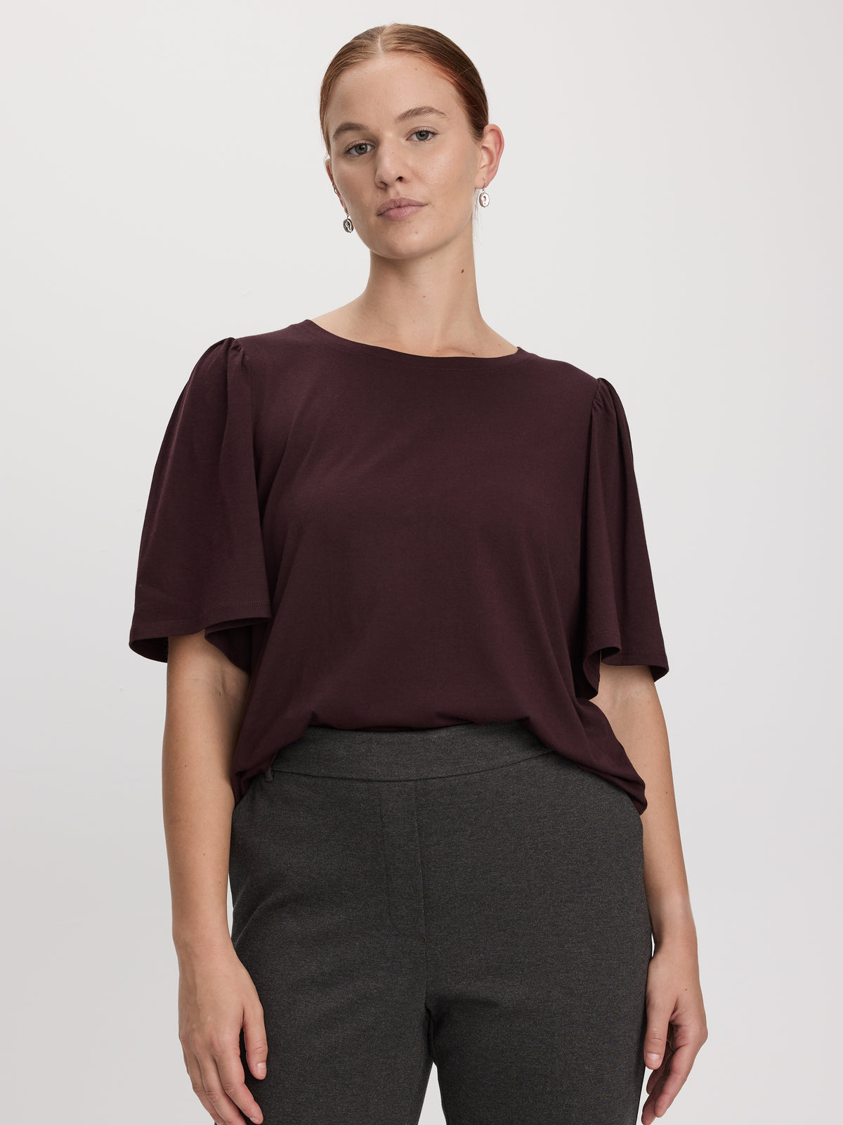 Crew-Neck Top with Short Flutter Sleeves