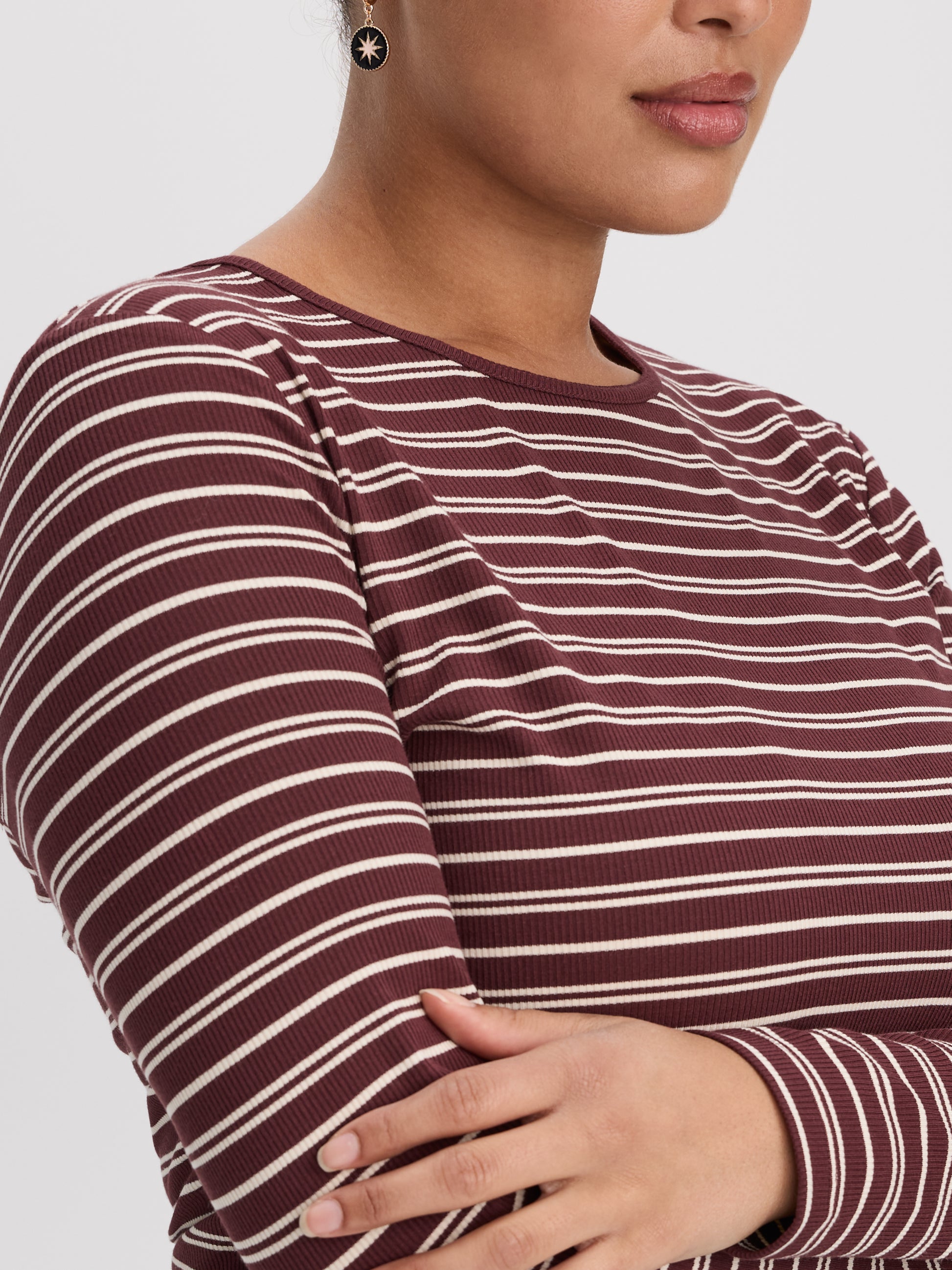 Striped Long-Sleeve Crew-Neck Ribbed T-Shirt - R Essentials
