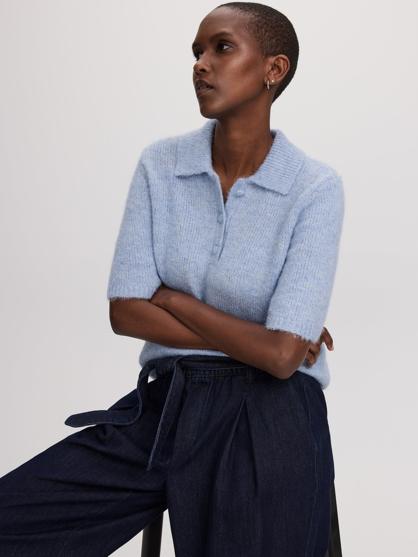 Short-Sleeve Polo Sweater