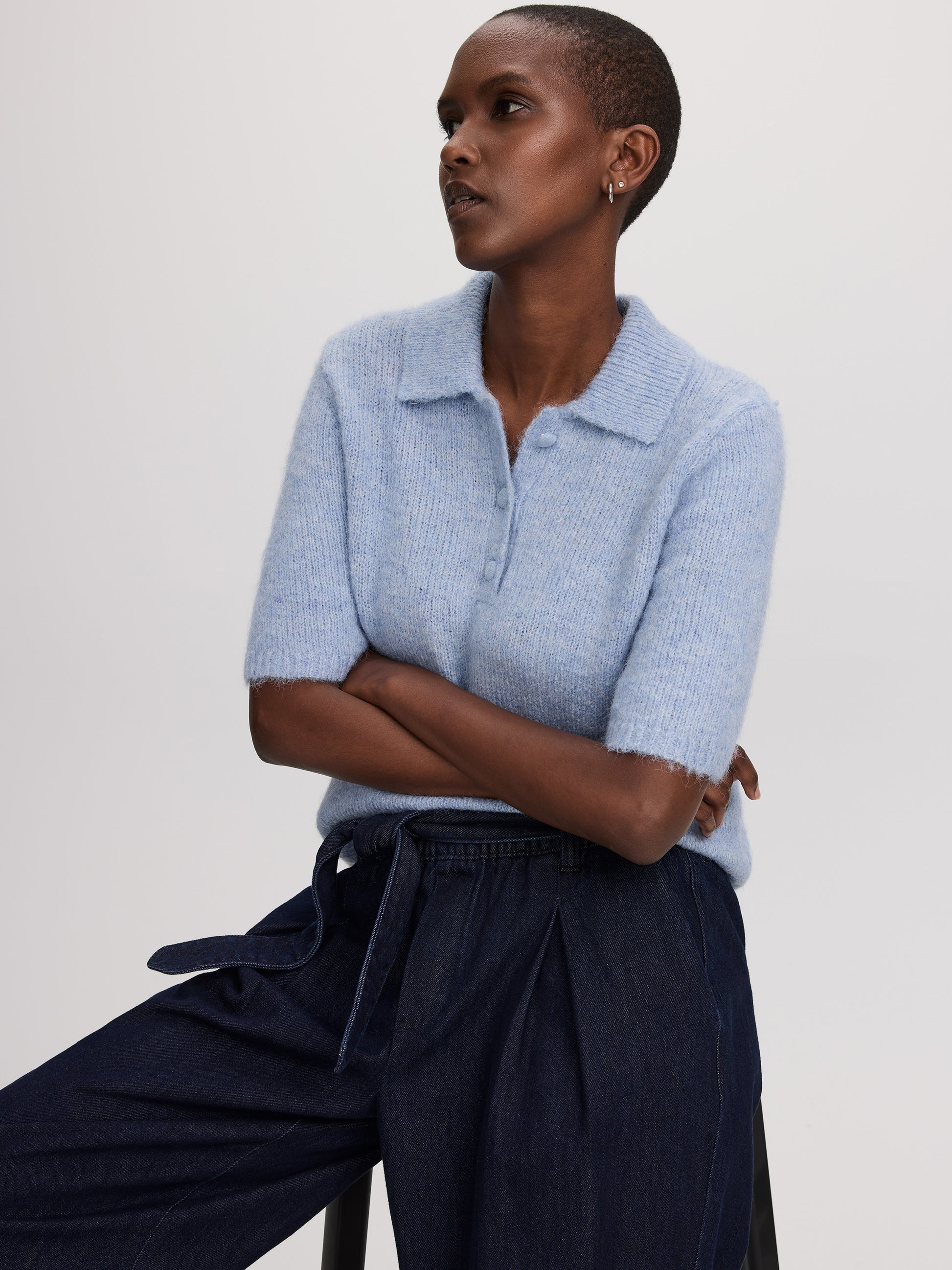 Short-Sleeve Polo Sweater