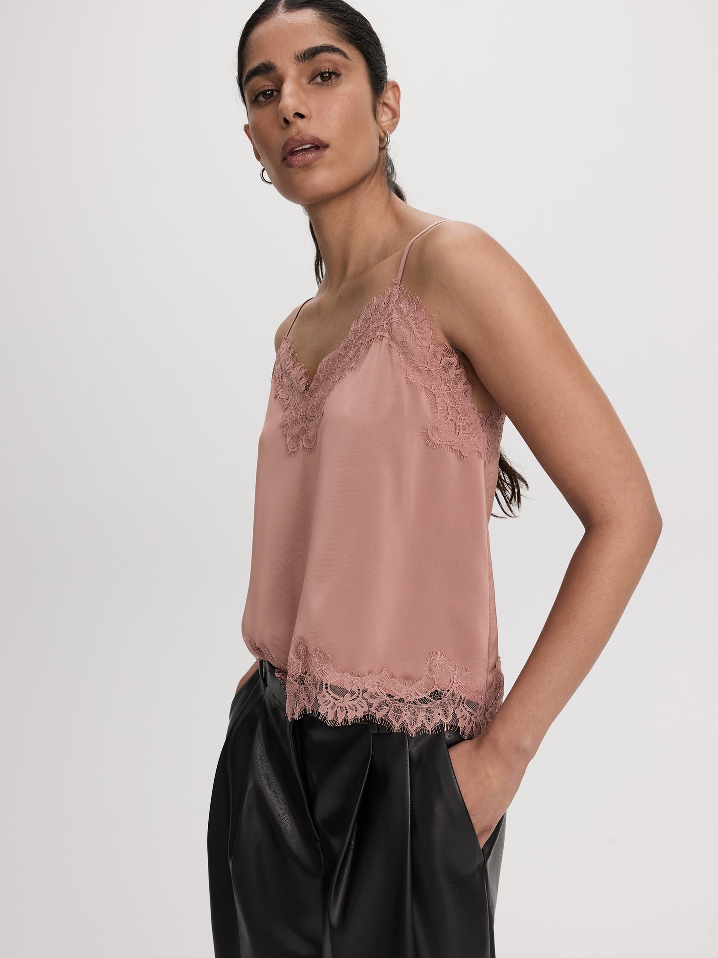 V-Neck Cami with Lace Trim