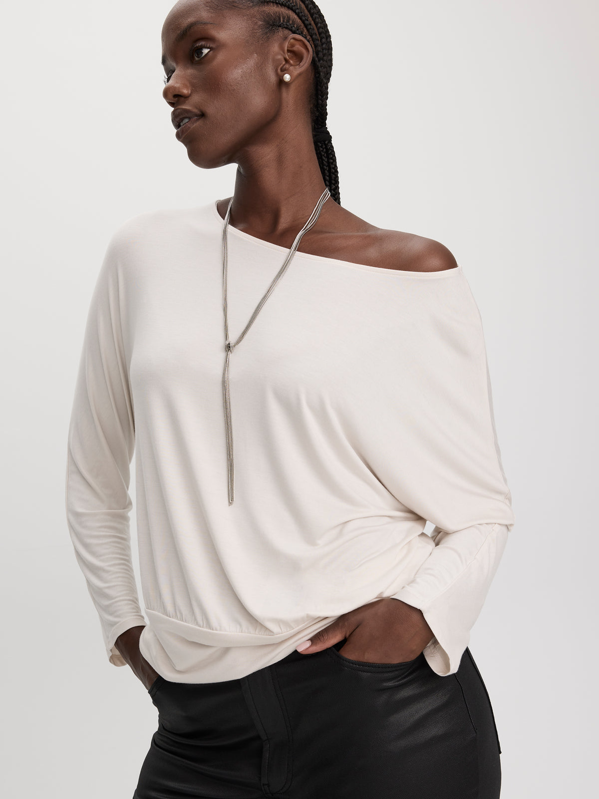 Long-Sleeve Boat-Neck Top