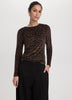 Long-Sleeve Crew-Neck Velvet Top with Burnout Pattern