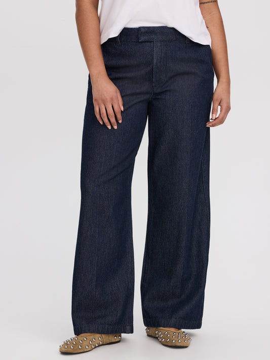 Wide-Leg Mid-Rise Denim Trousers - Curvy Fit