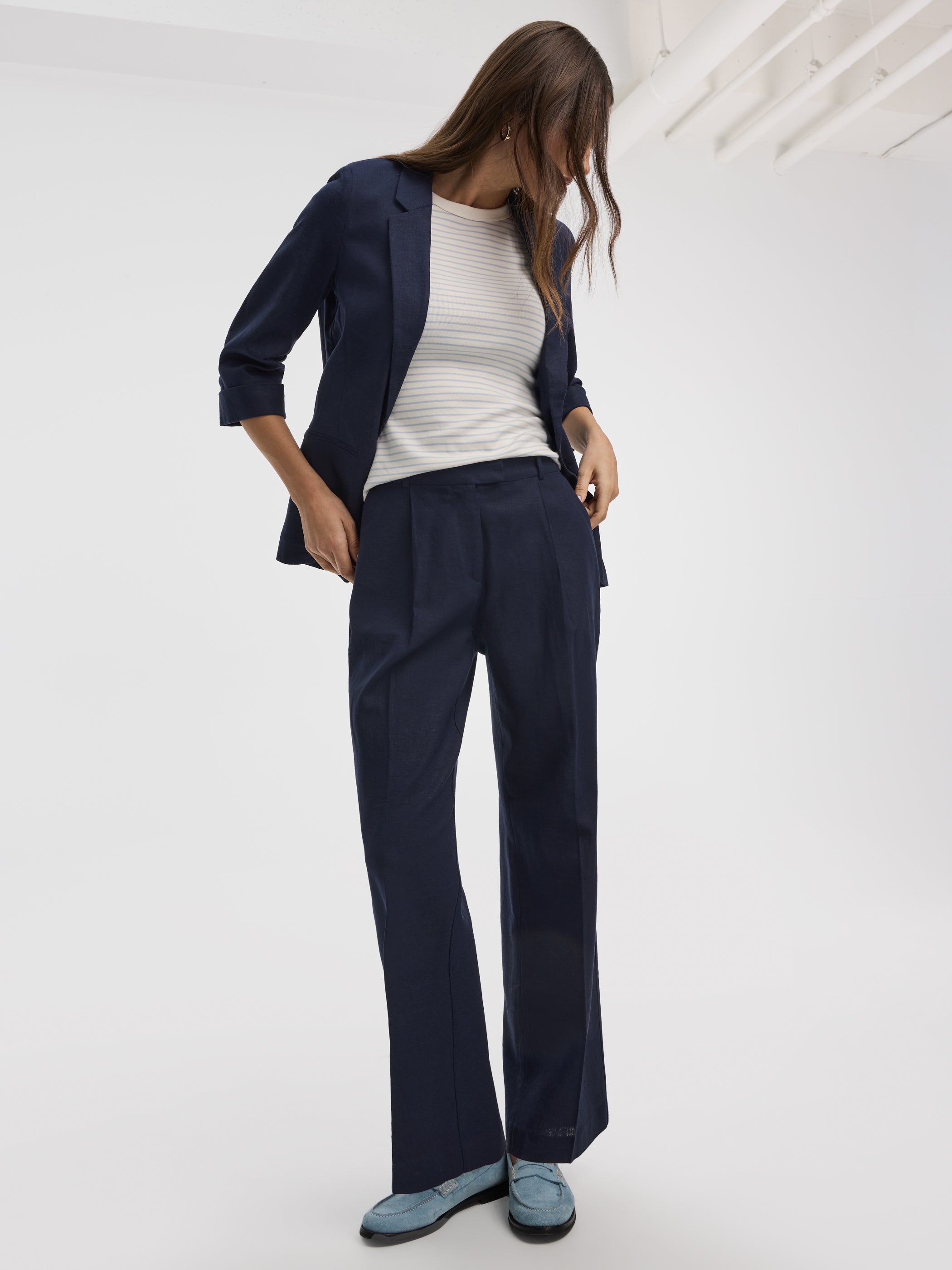 Linen-Blend Straight-Leg High-Rise Pant