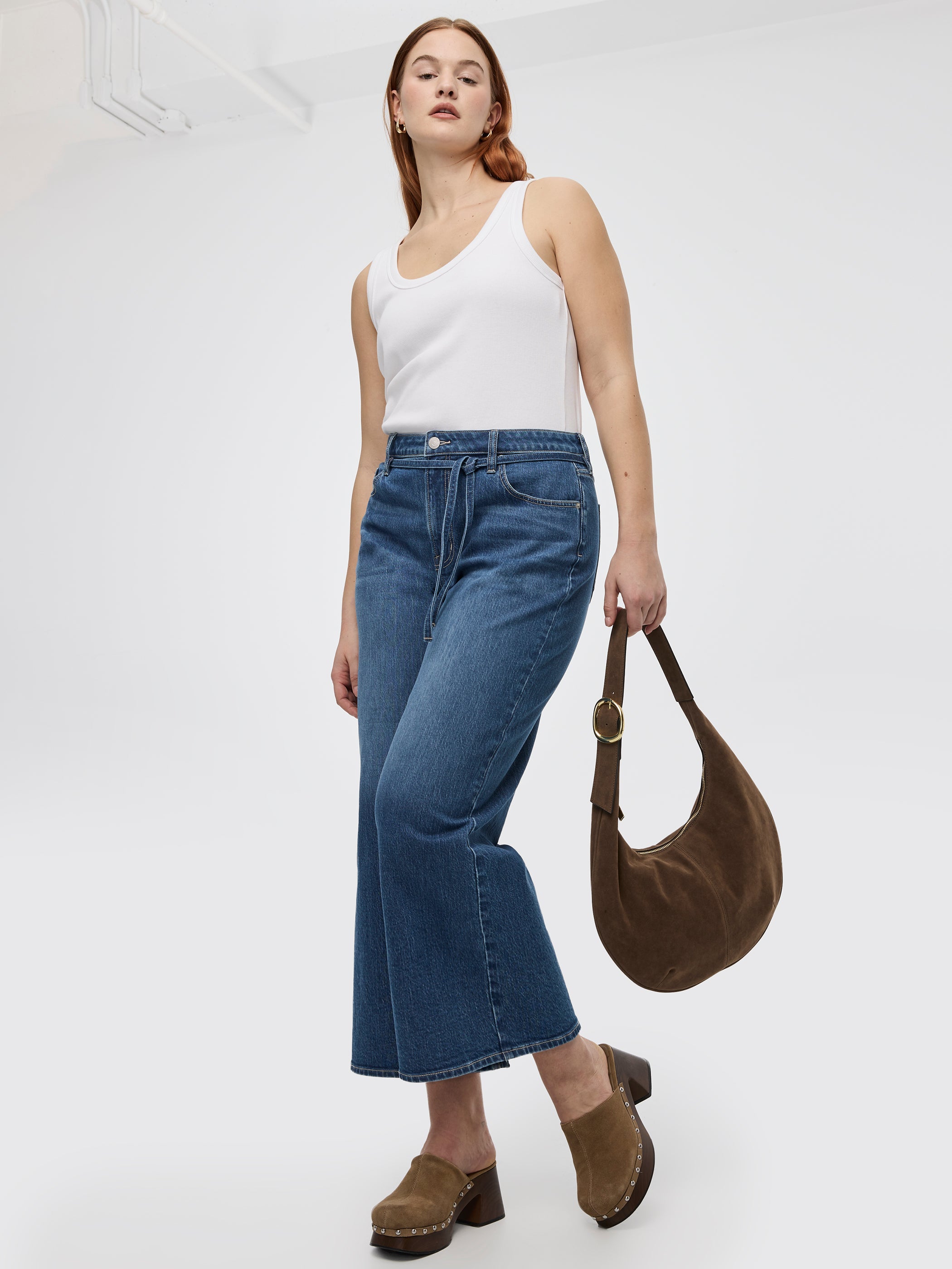Wide-Leg High-Rise Cropped Jean with Sash
