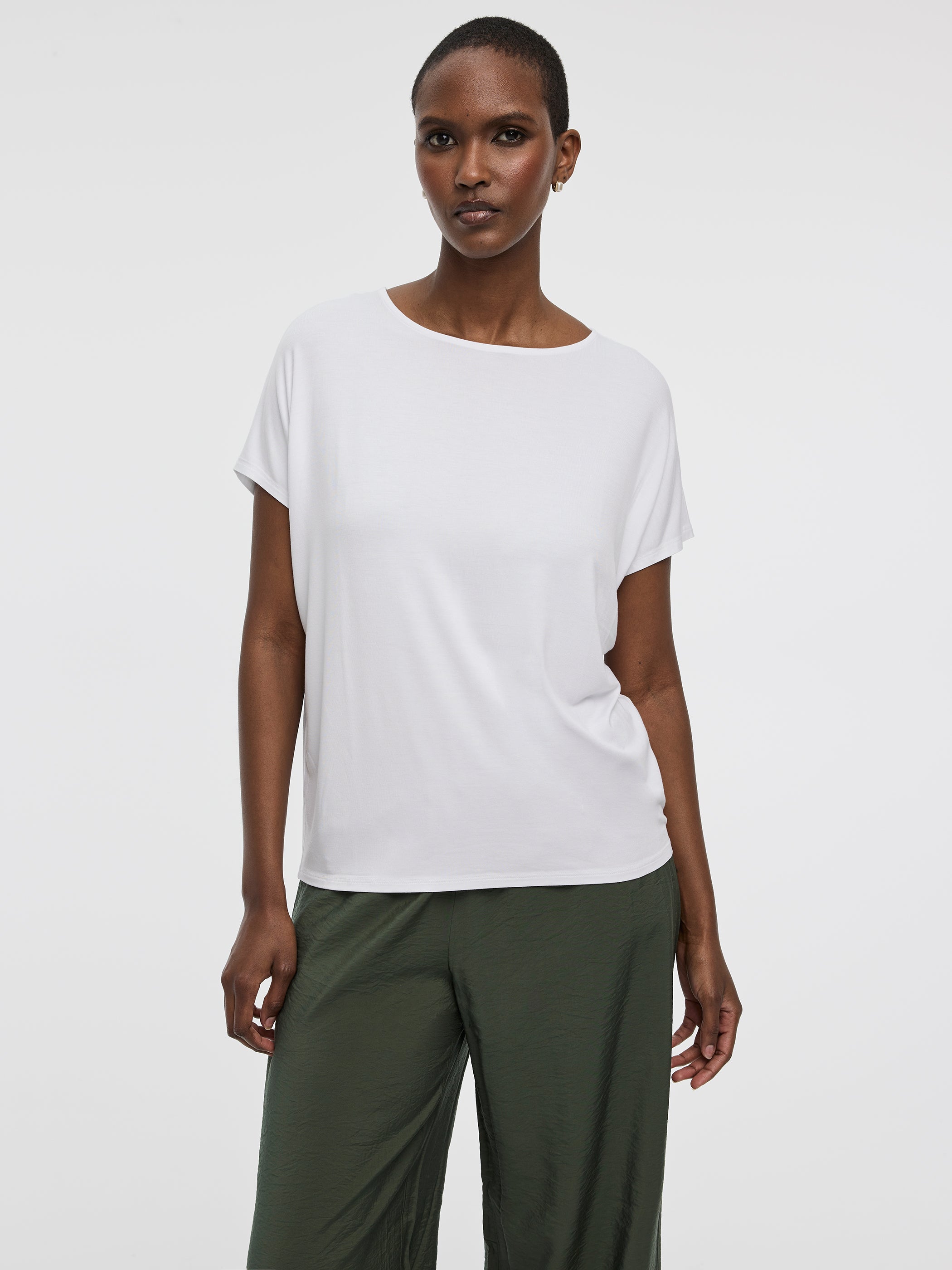 Short-Dolman-Sleeve Boat-Neck T-Shirt