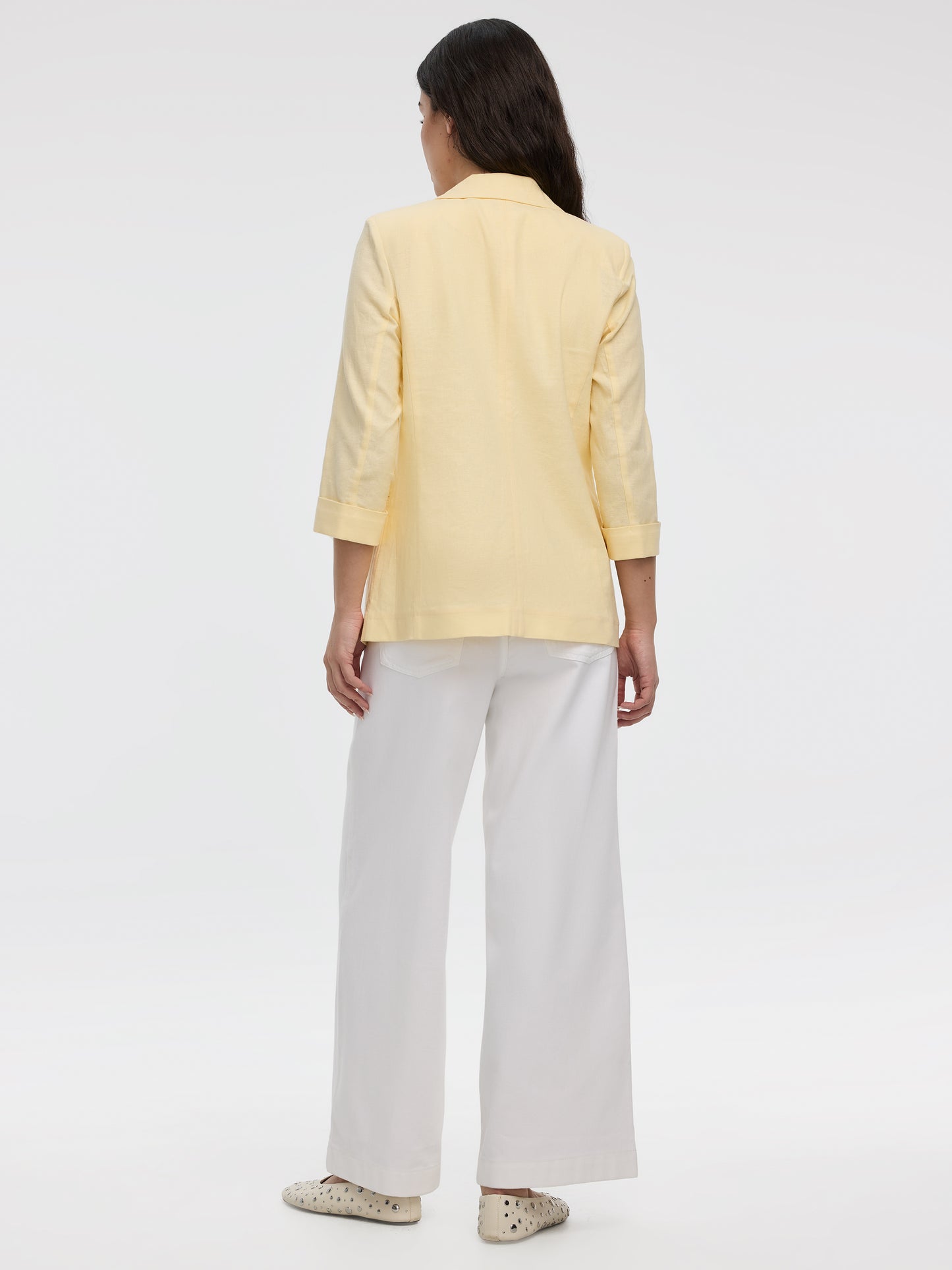 Open Linen Blazer with 3/4 Sleeves
