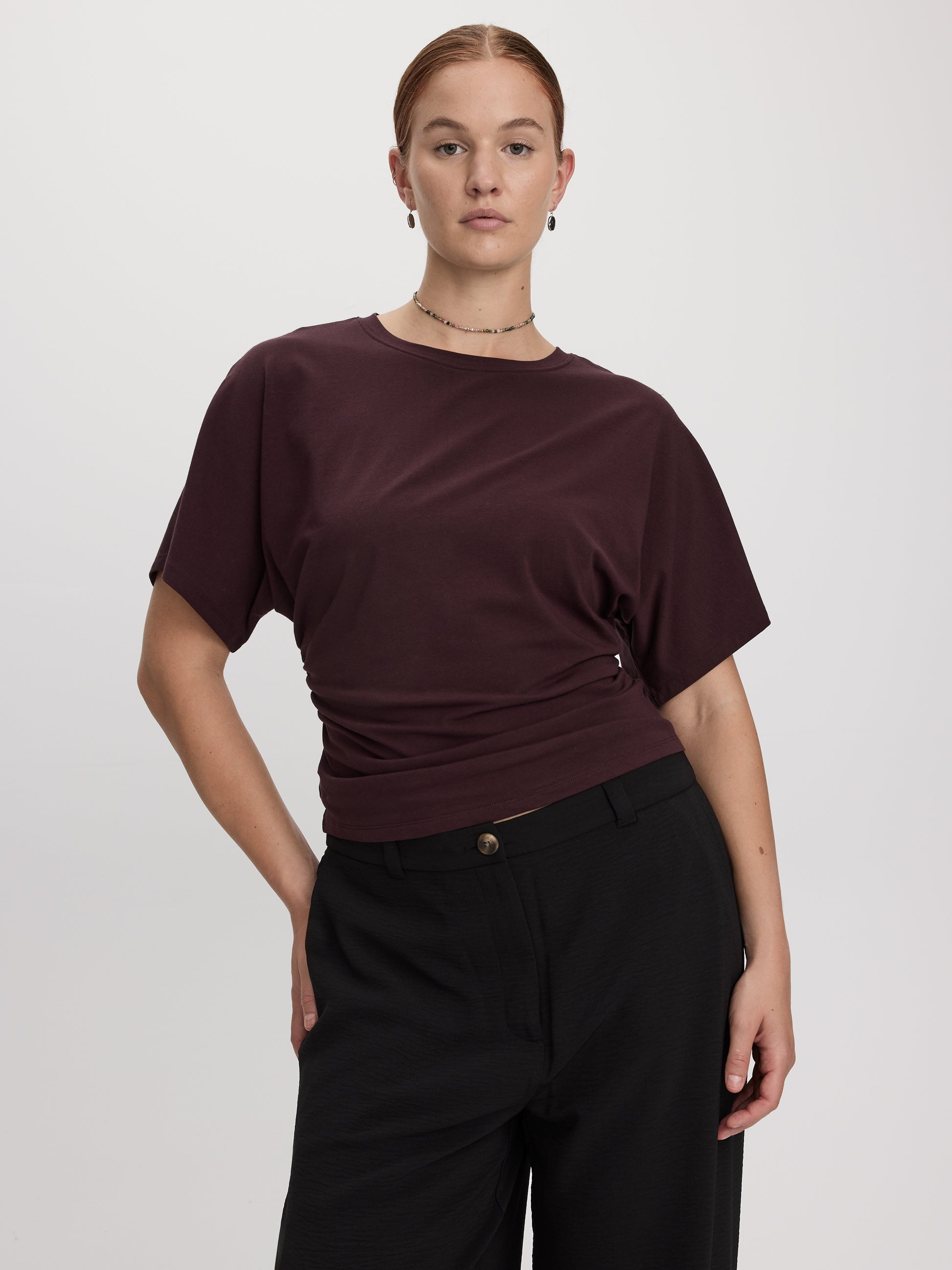 Short-Sleeve Crew-Neck Tee with Shirred Sides