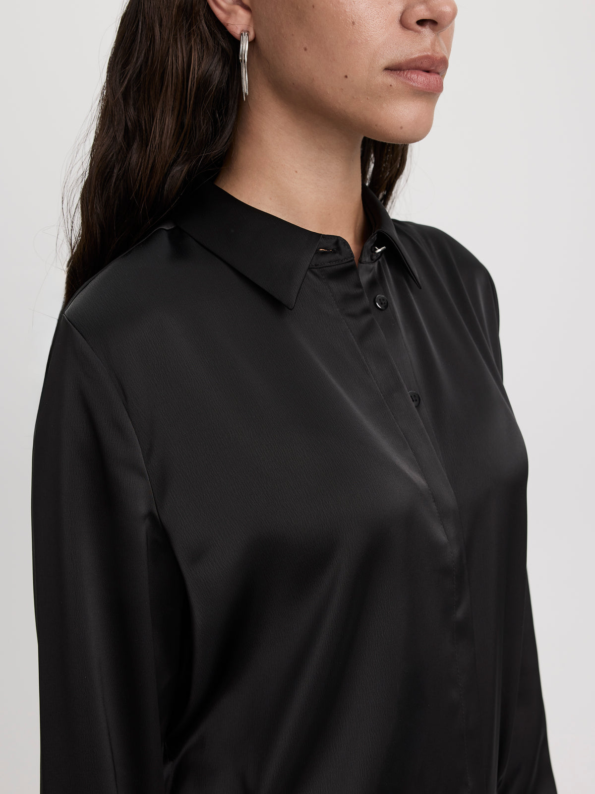 Long-Sleeve Loose Satin Blouse