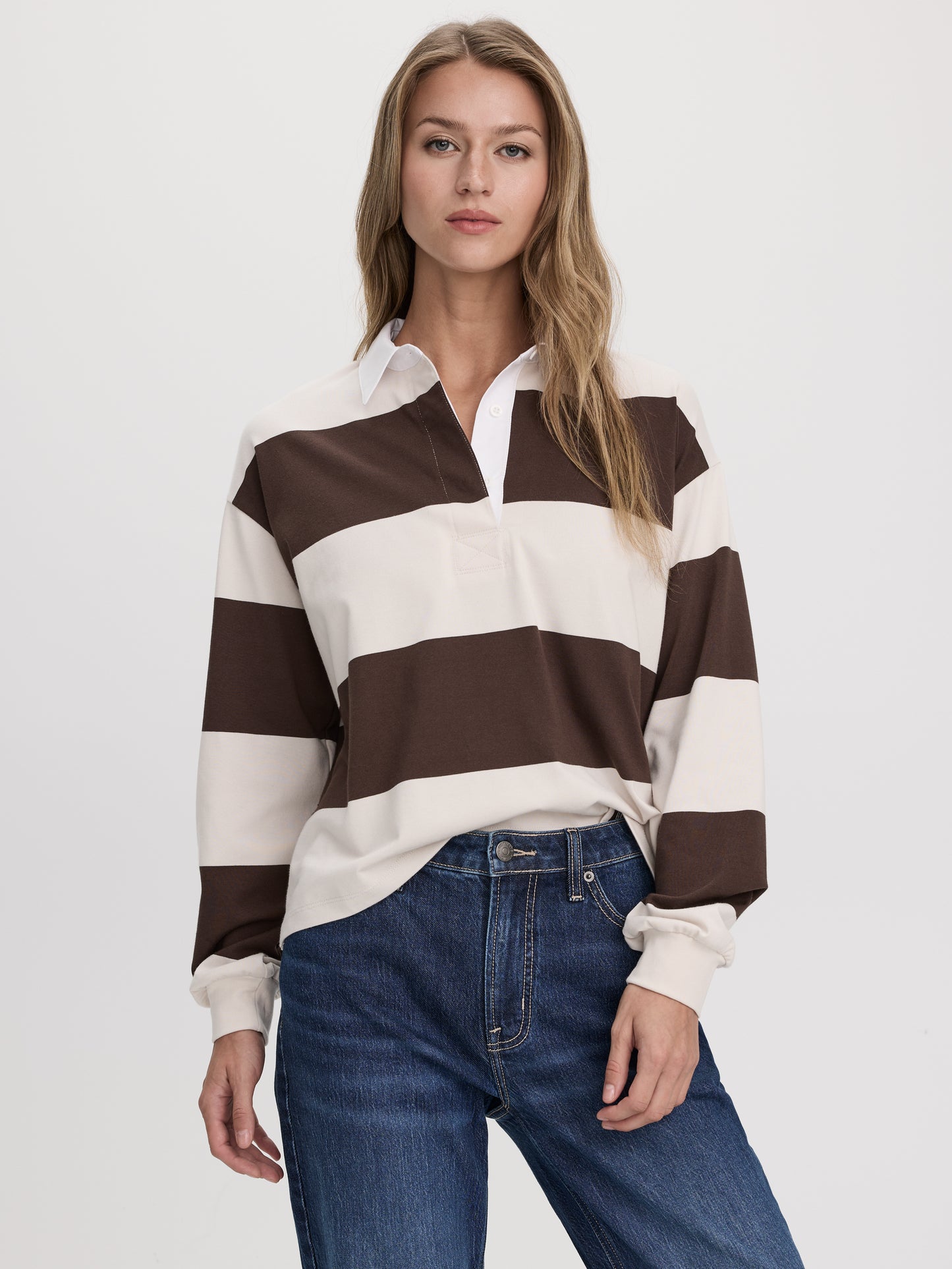 Striped Long-Sleeve Rugby-Style Top