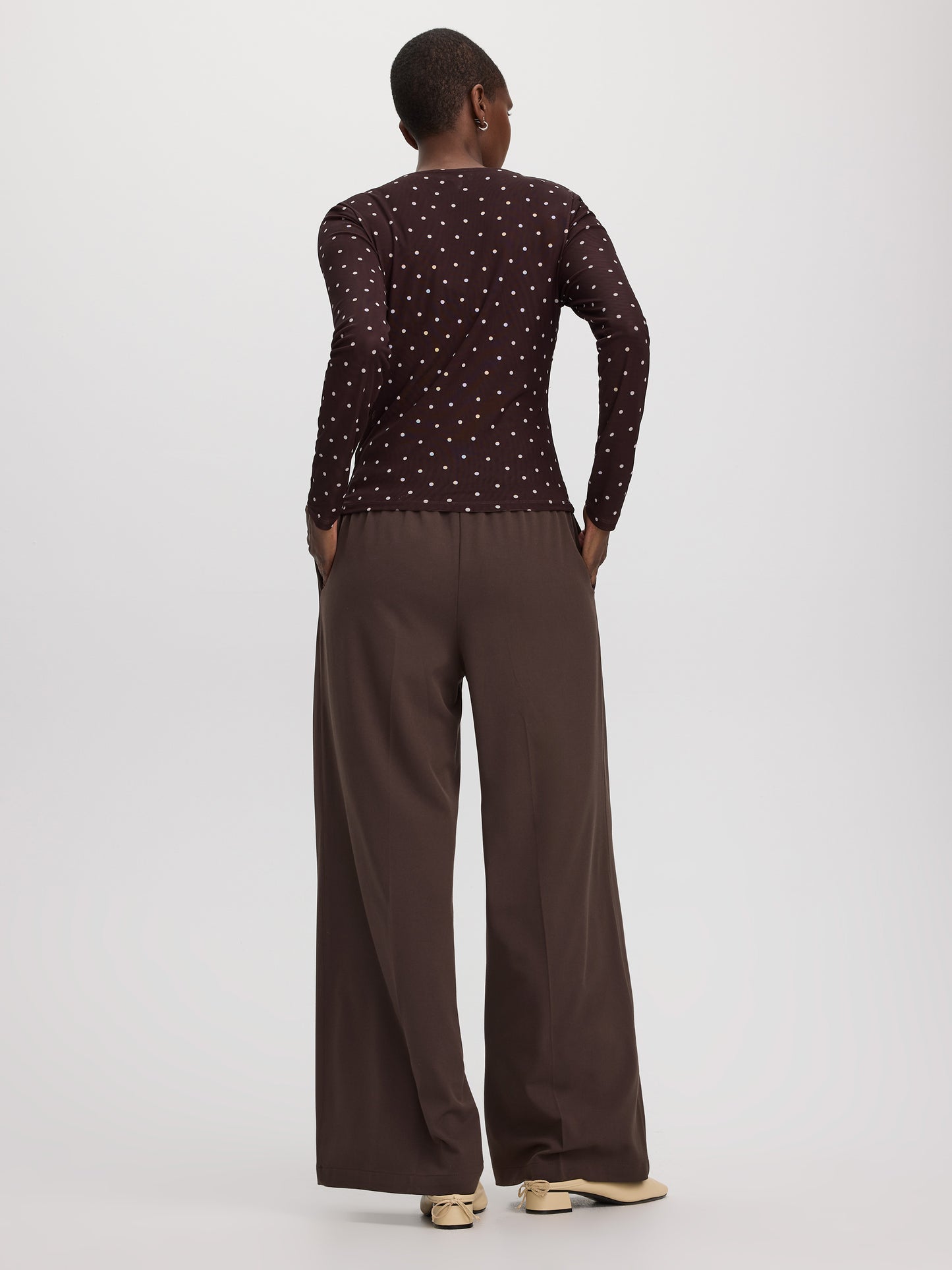 Long-Sleeve Crew-Neck Draped Top