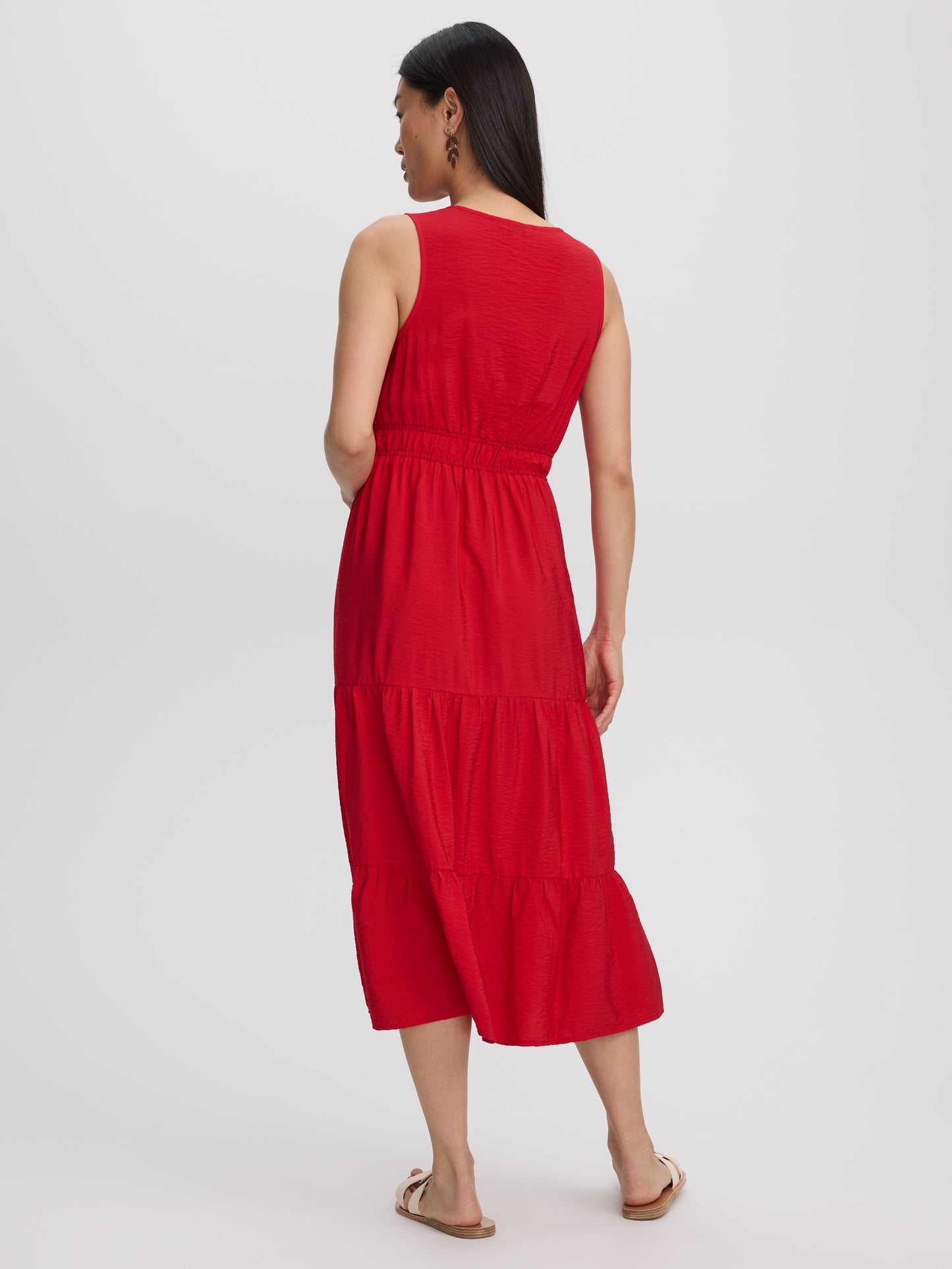 Sleeveless Split-Neck Midi Dress