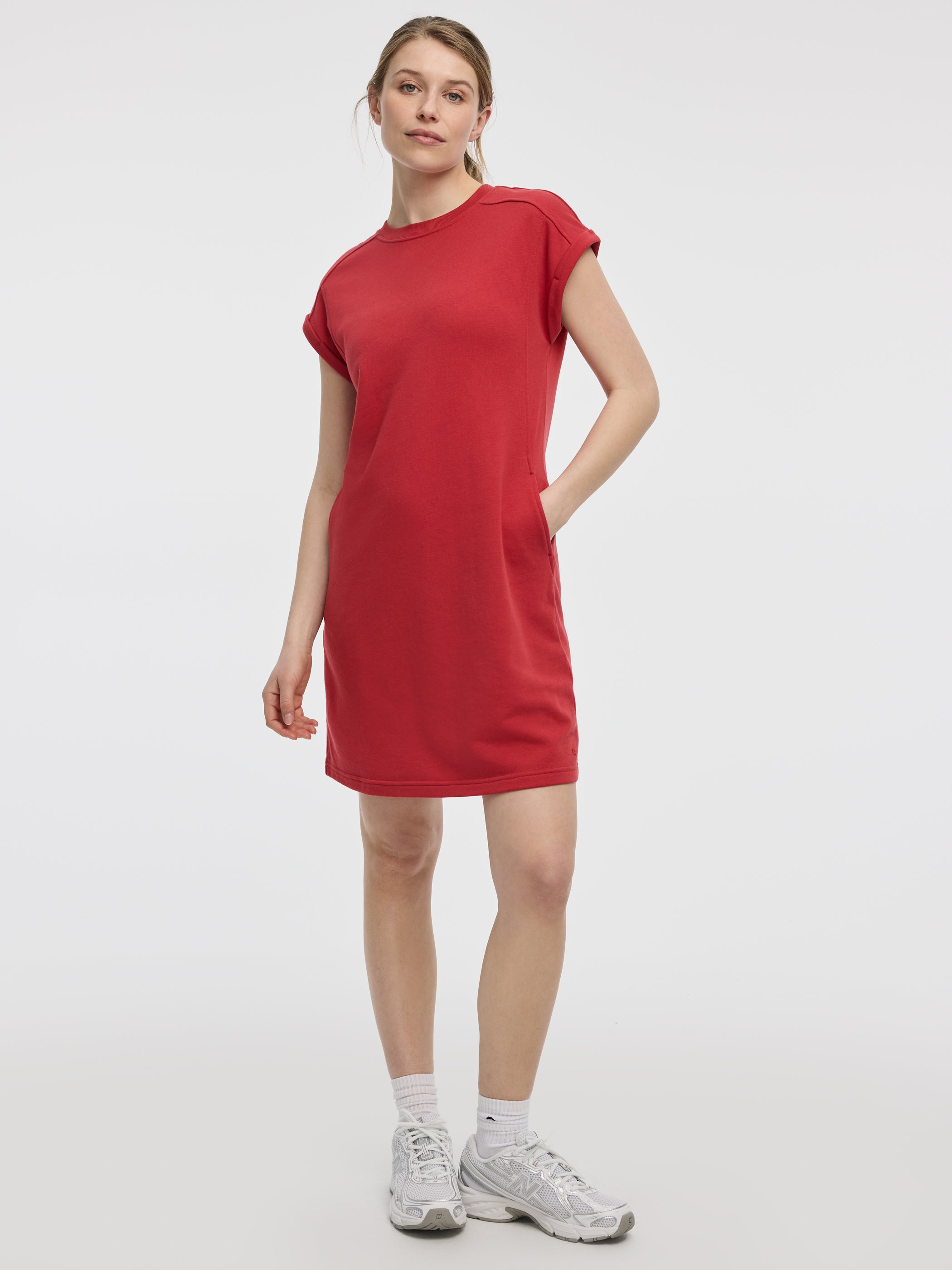 Crew-Neck French Terry Dress with Pockets
