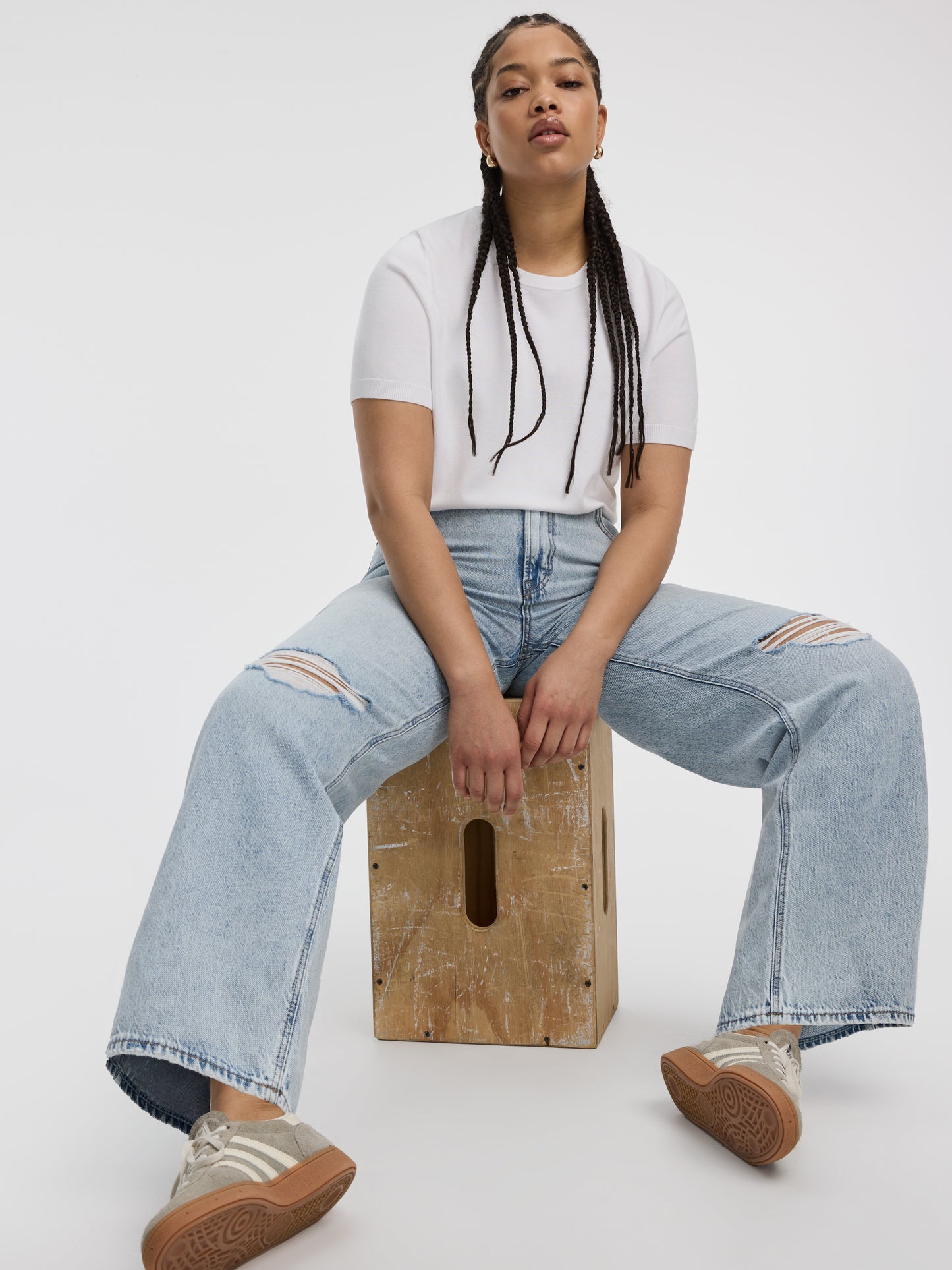 Jean ample déchiré à taille mi-haute - Coupe Courbes