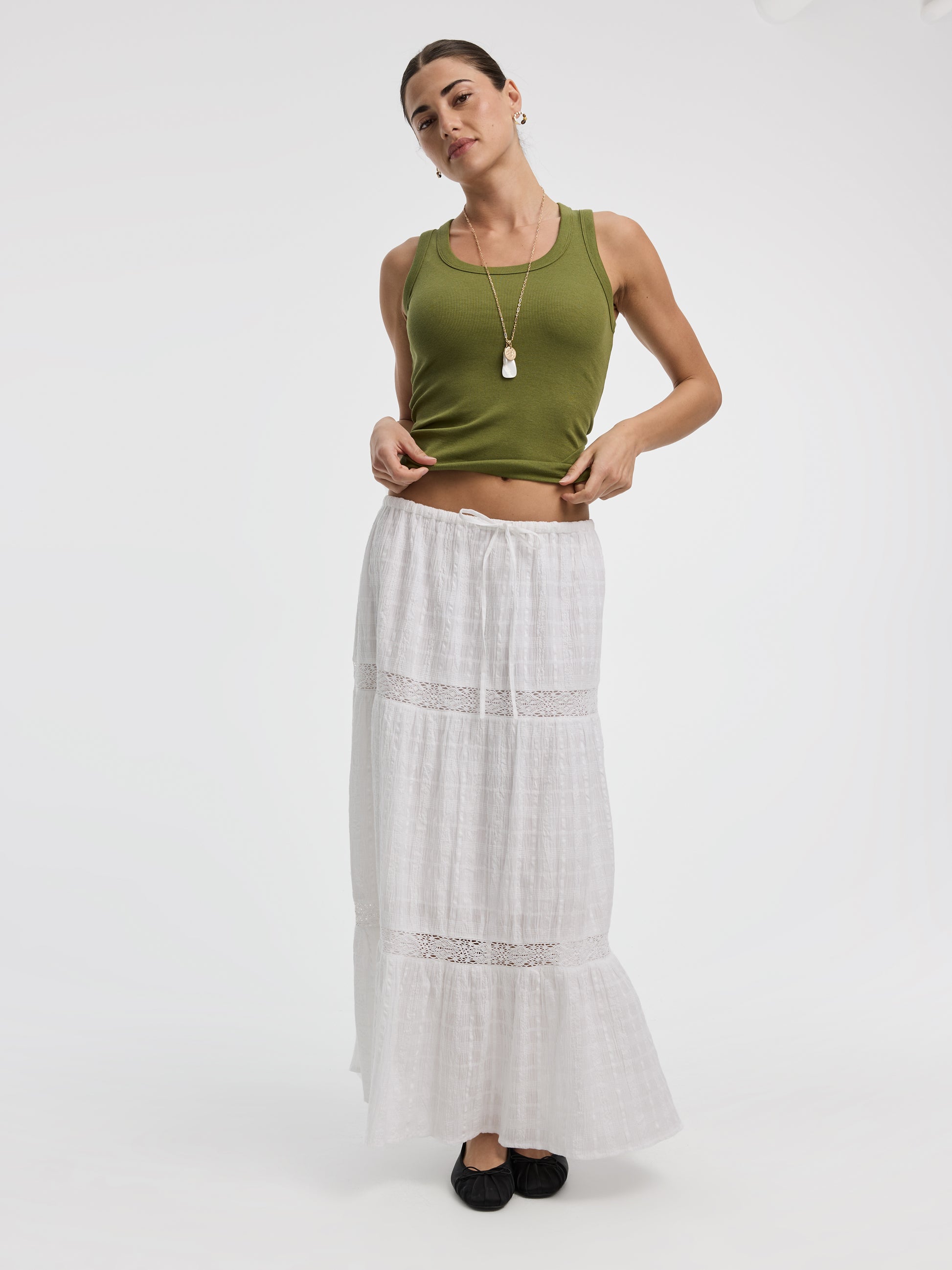 Pull-On Tiered Maxi Skirt