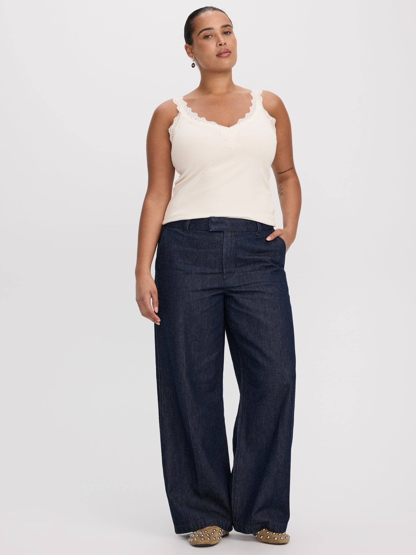 V-Neck Cami with Lace Trim