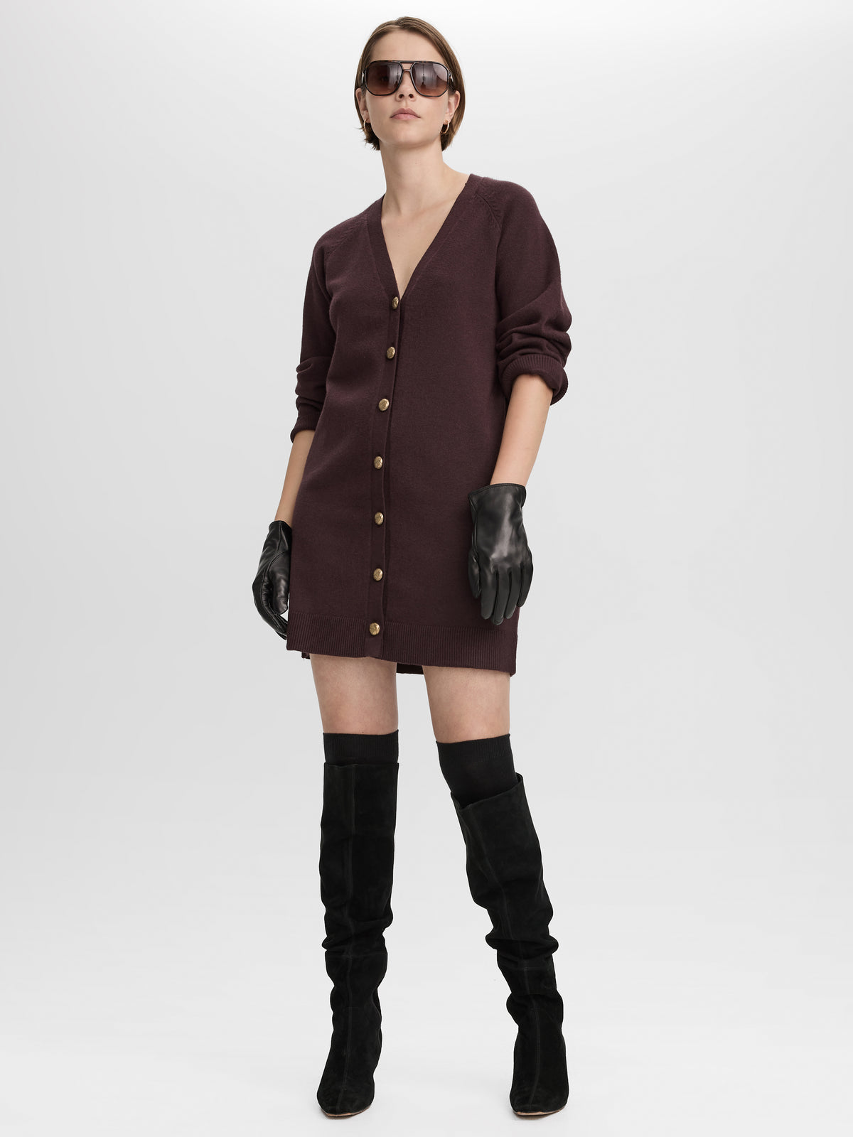 Button-Down Mini Sweater Dress – Viscose Blend