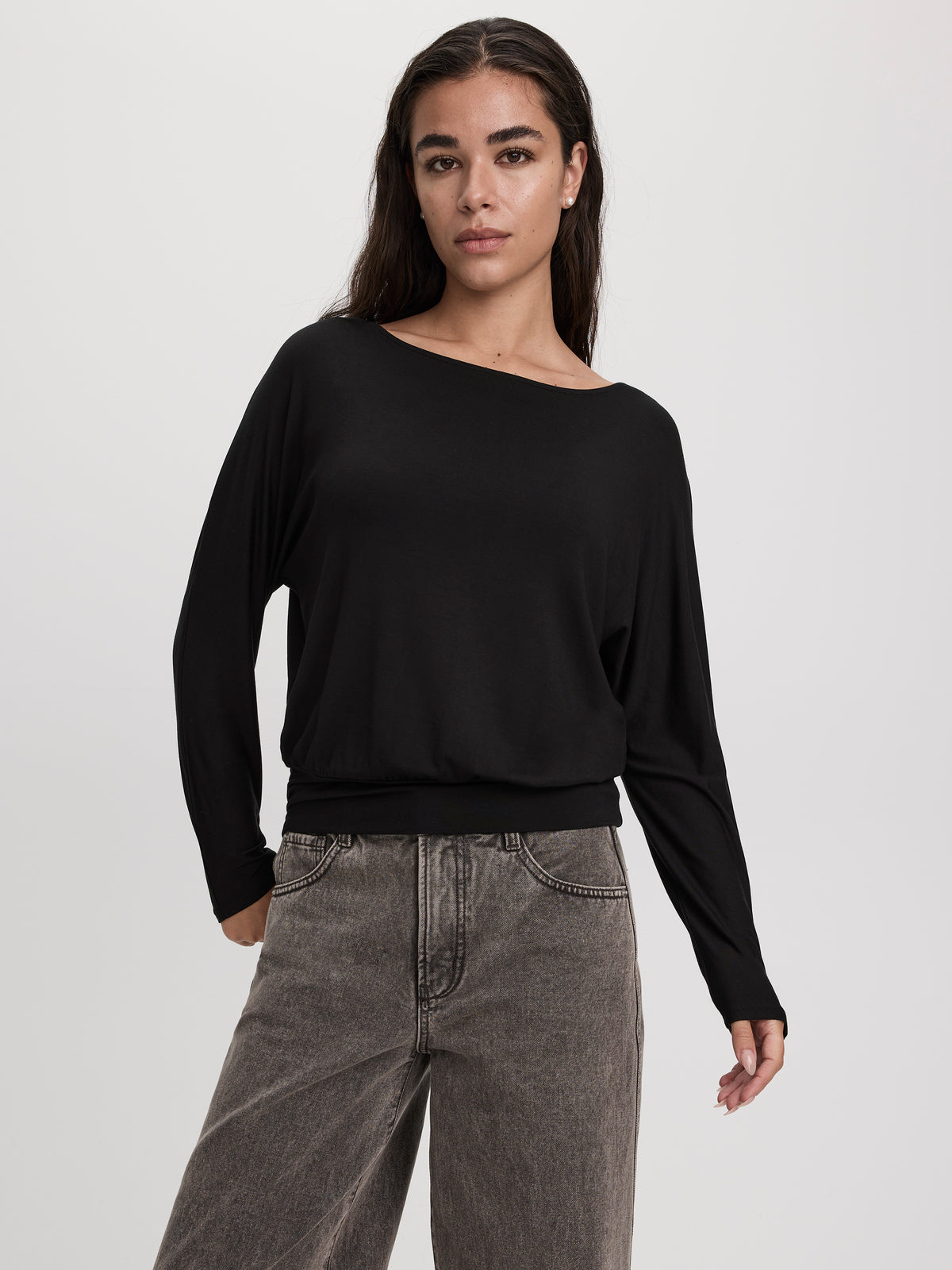 Long-Sleeve Boat-Neck Top