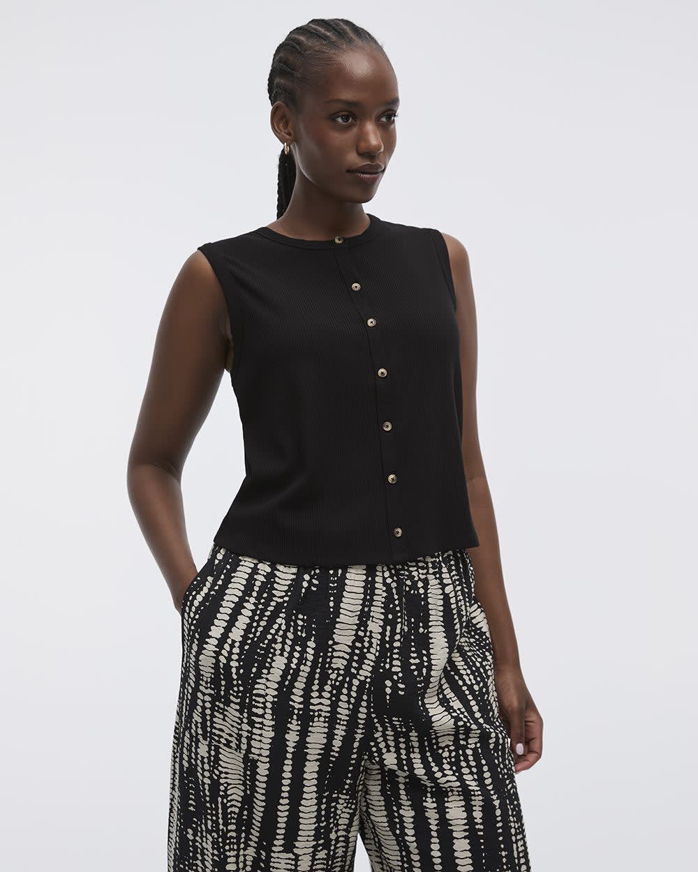 Buttoned-Down Crew-Neck Tank