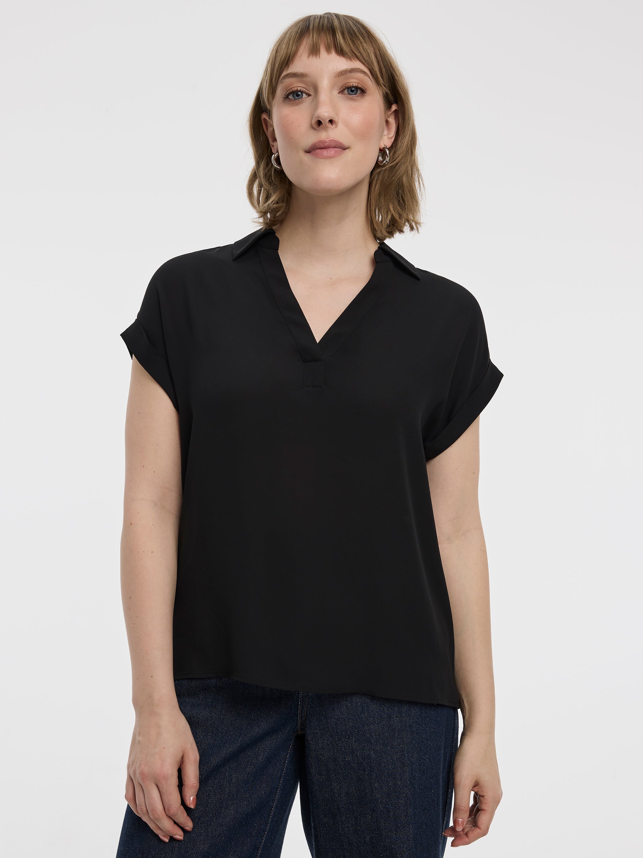 Extended-Sleeve Blouse with Johnny Collar - R Essentials