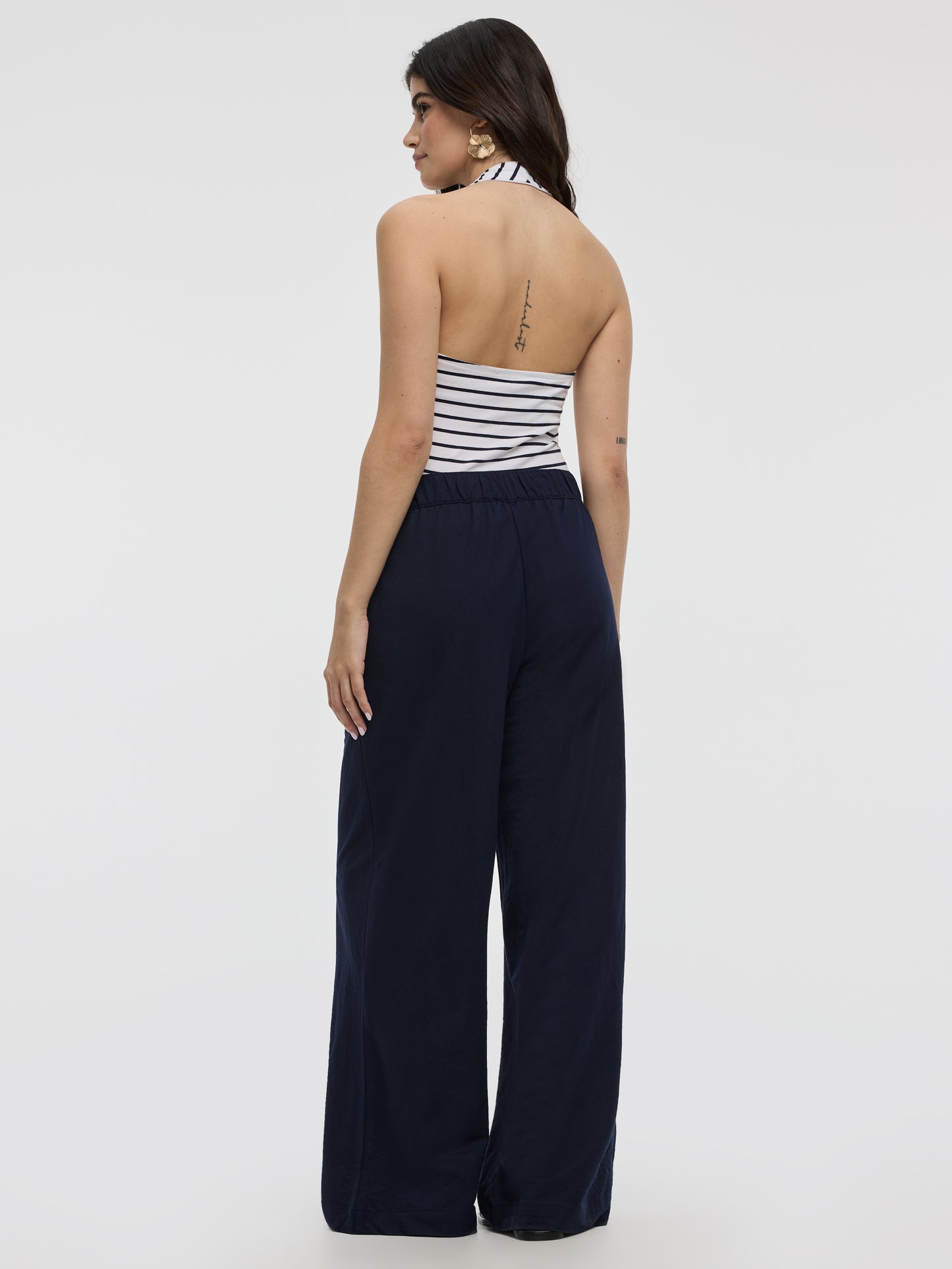 Wide-Leg High-Rise Pull-On Piqué Pant