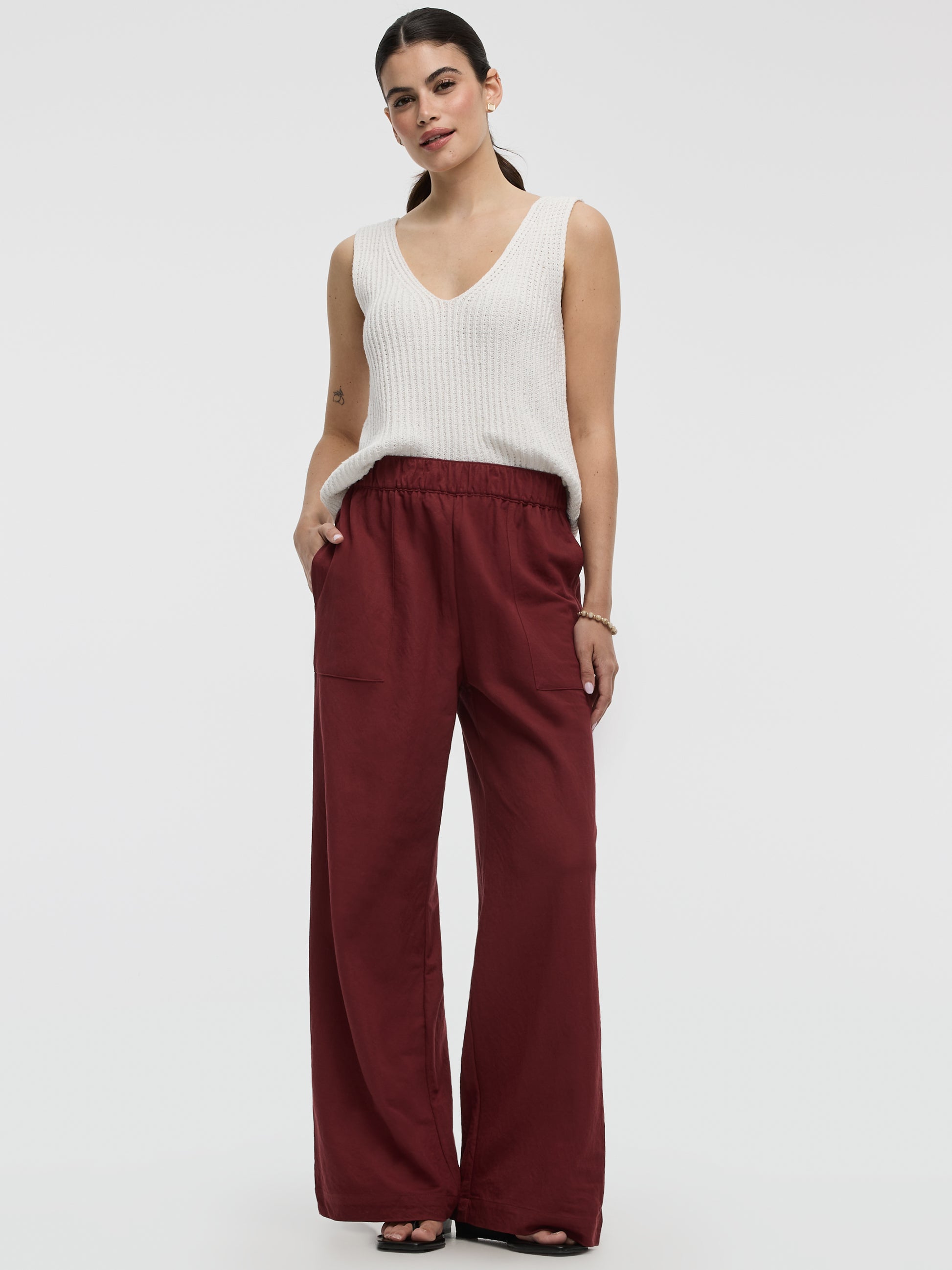 Wide-Leg High-Rise Pull-On Piqué Pant