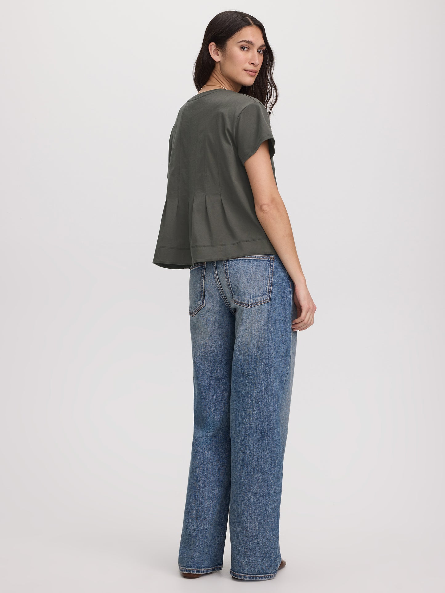 Short-Sleeve Crew-Neck Peplum Blouse