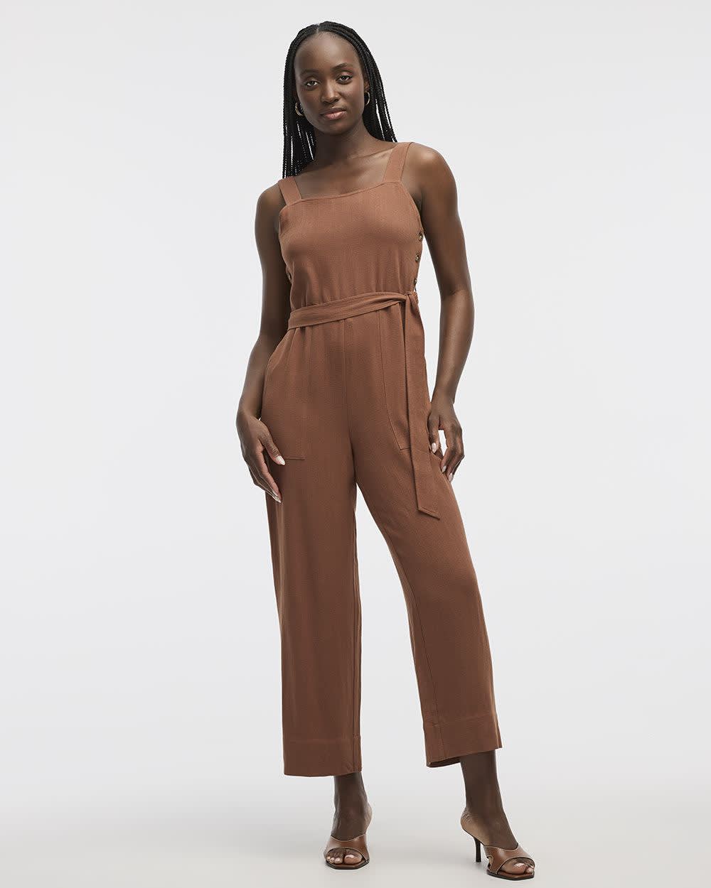Straight-Leg Sleeveless Jumpsuit with Square Neckline