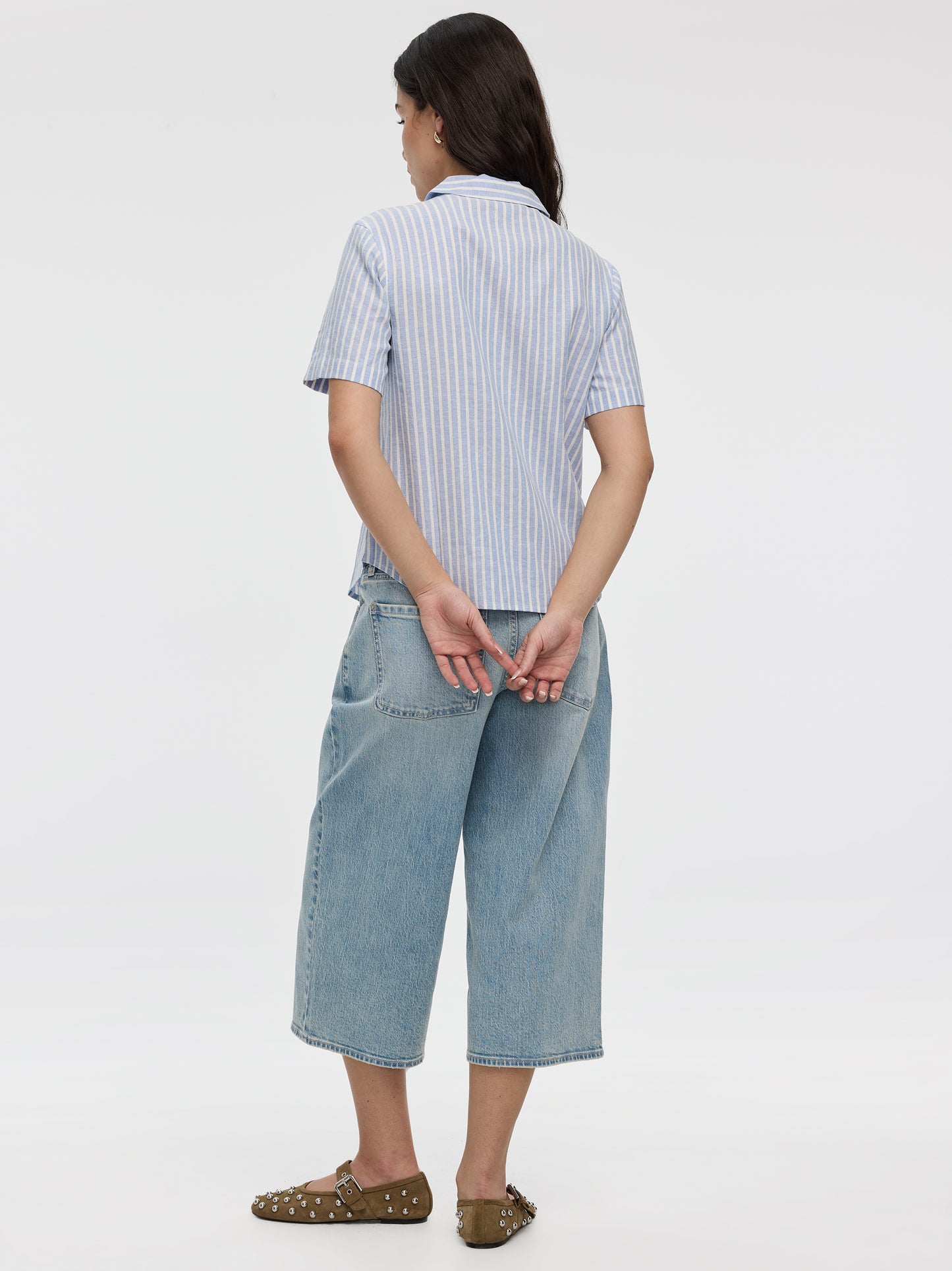 Chemise rayée à manches courtes et col pyjama