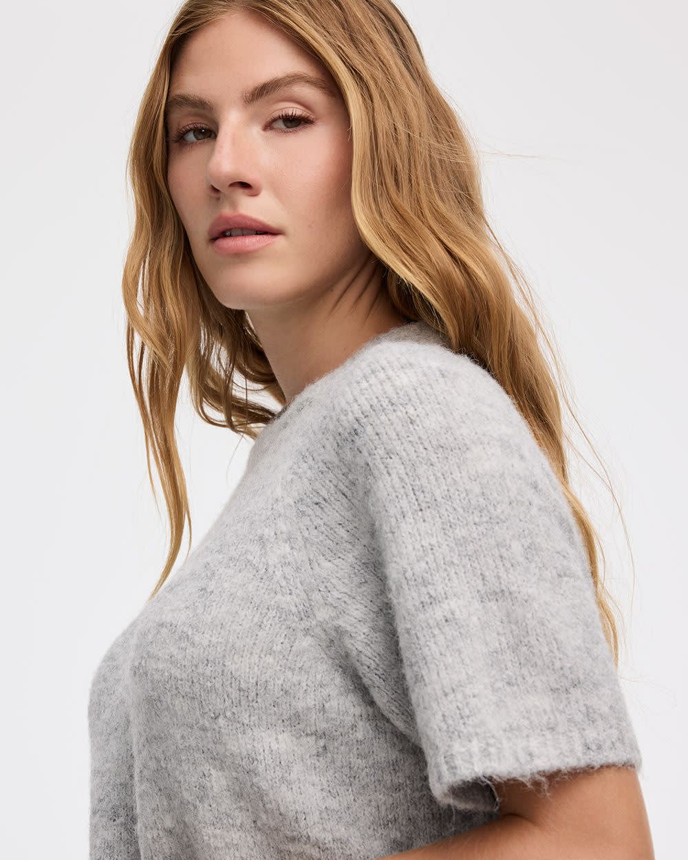 Elbow-Sleeve Crew-Neck Loose Sweater