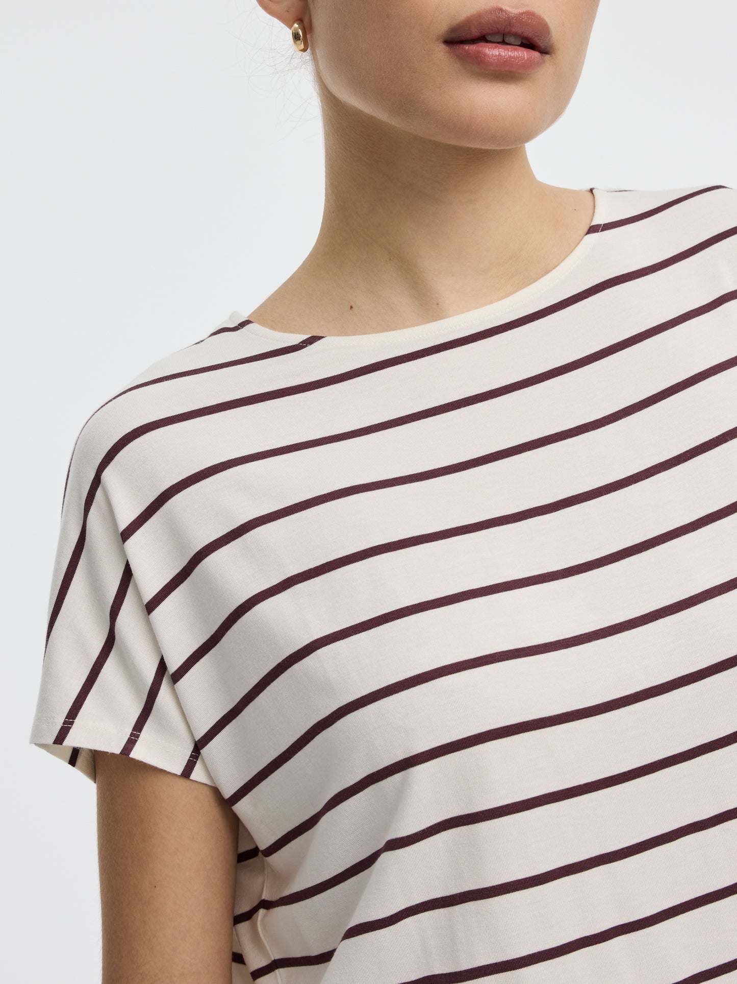 Striped Short-Dolman-Sleeve Boat-Neck T-Shirt