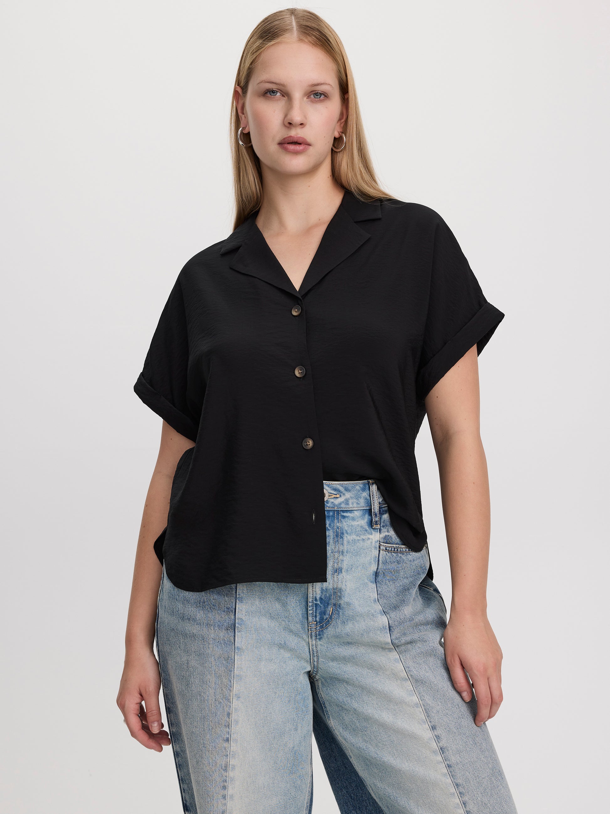 Short-Sleeve Shirt with Notch Collar
