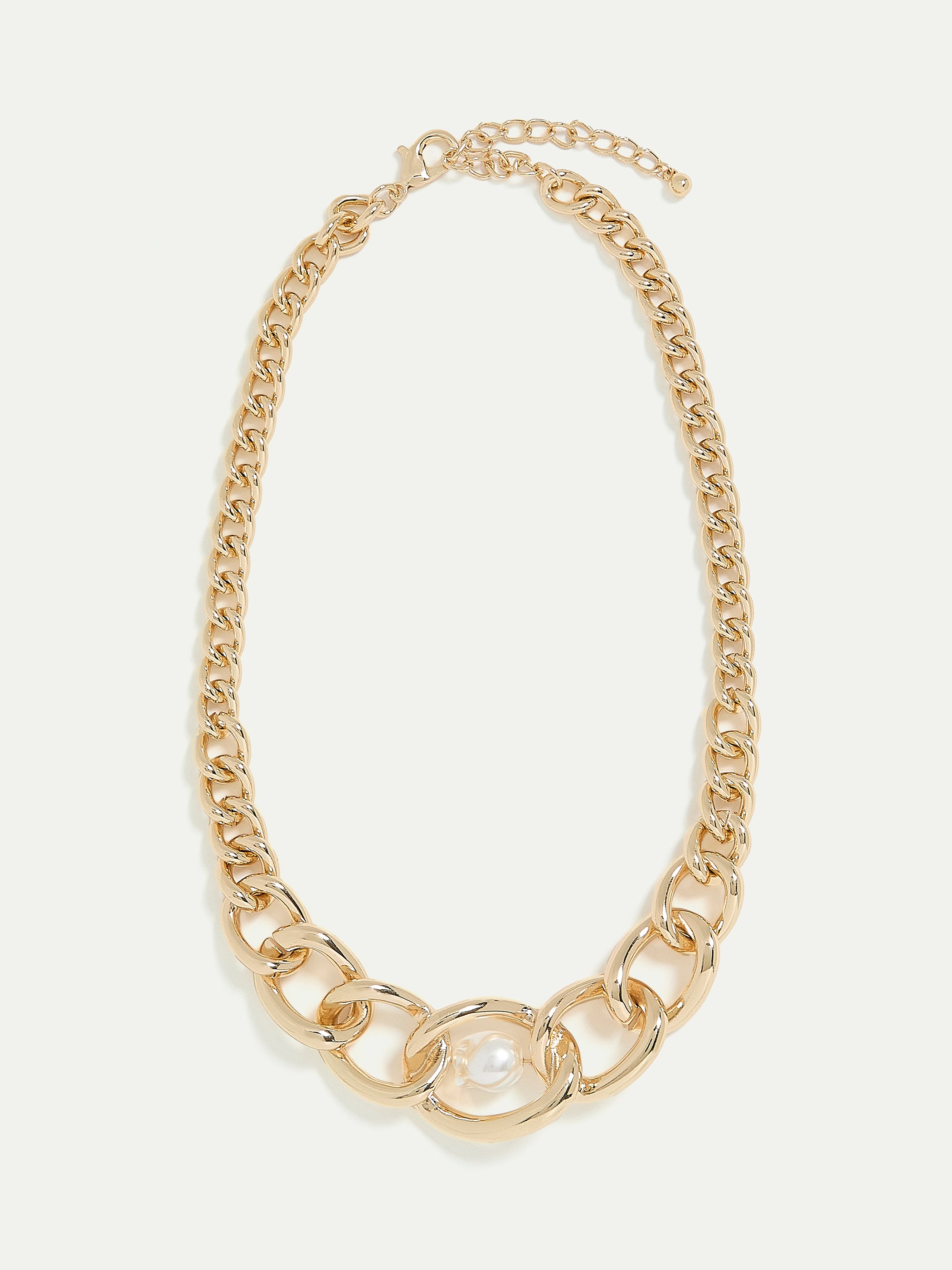 Short Curb-Chain Necklace with Pearl