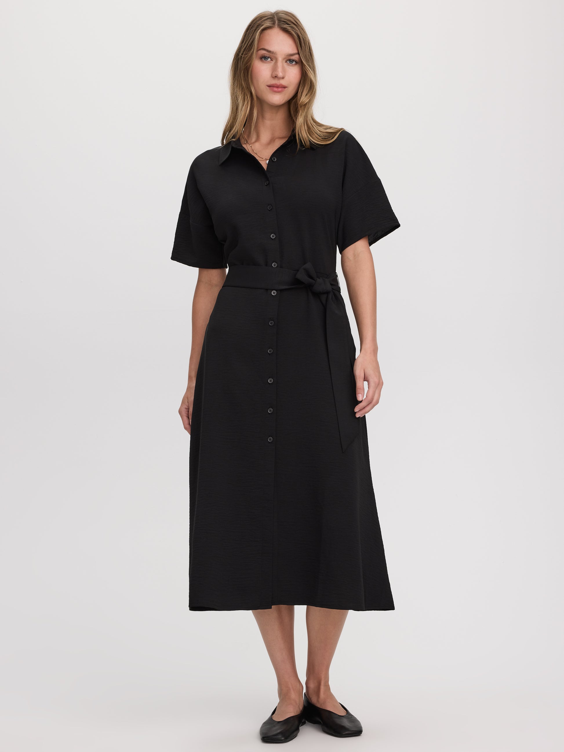Short-Sleeve Midi Shirtdress