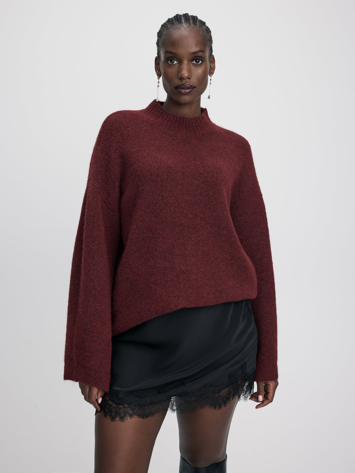 Long-Sleeve Mock-Neck Wool-Blend Sweater